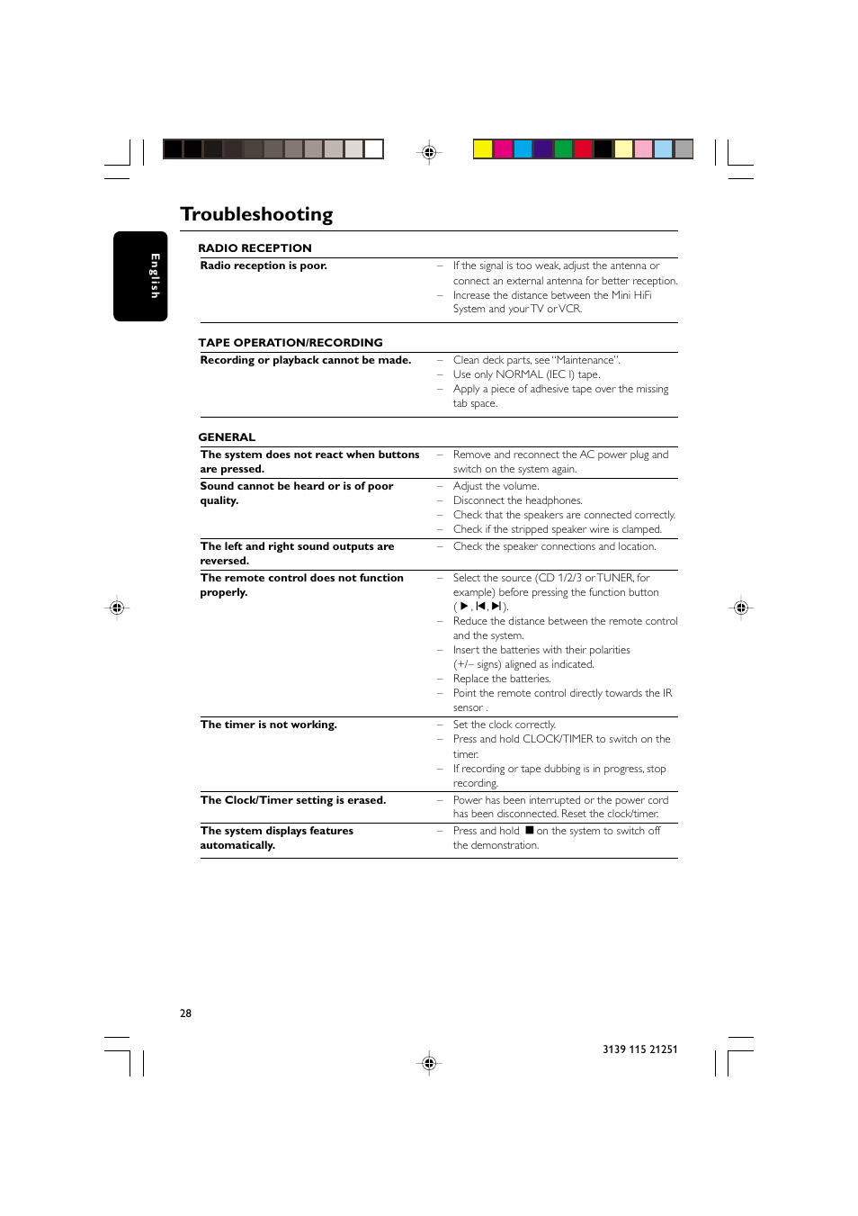 Troubleshooting | Philips FW C255 User Manual | Page 28 / 28