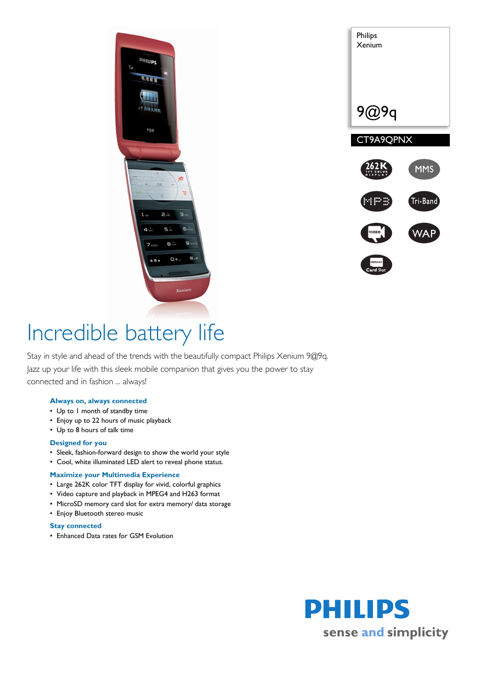 Philips Xenium CT9A9QPNX User Manual | 2 pages