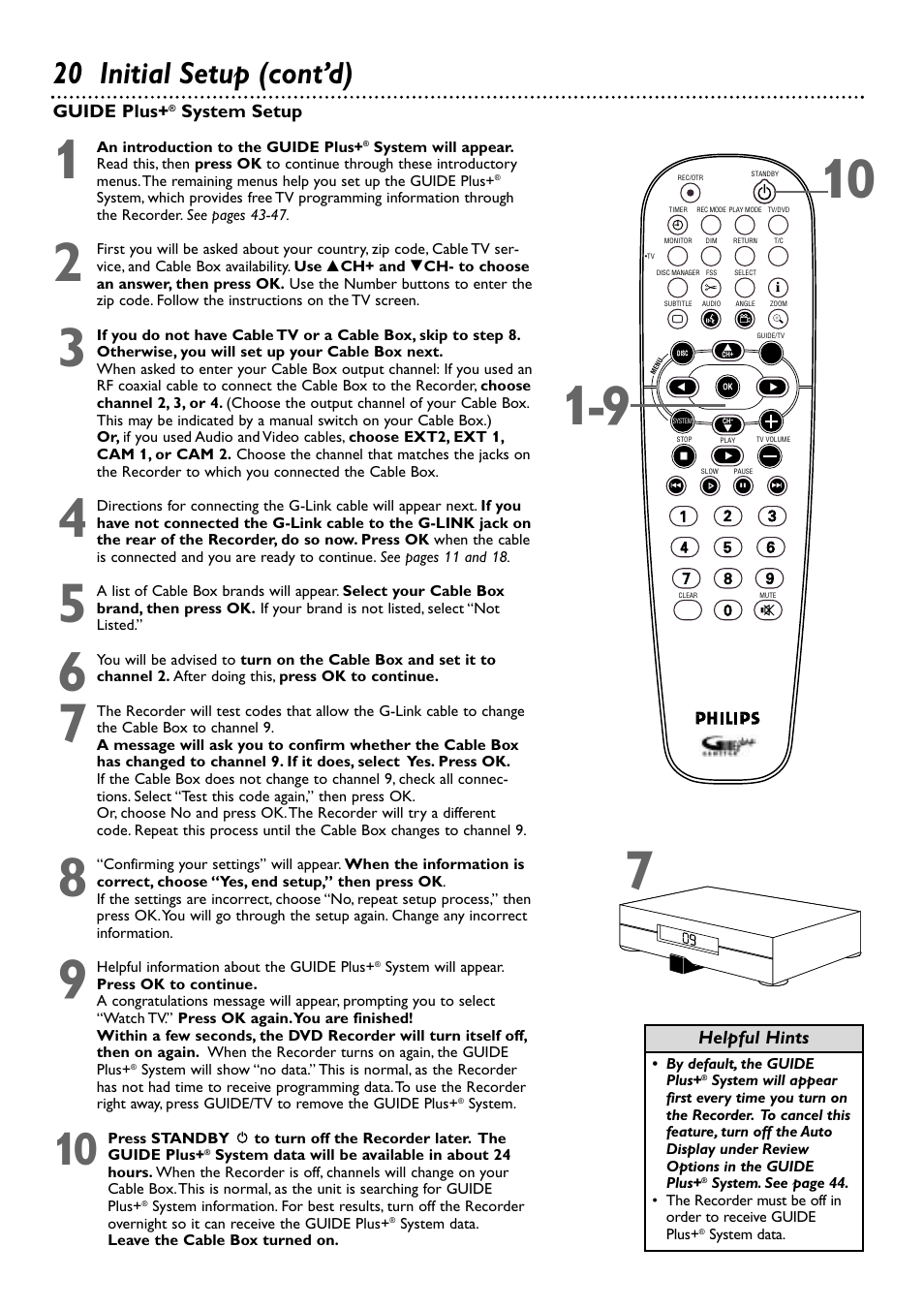 20 initial setup (cont’d) | Philips DVDR80/99 User Manual | Page 20 / 68