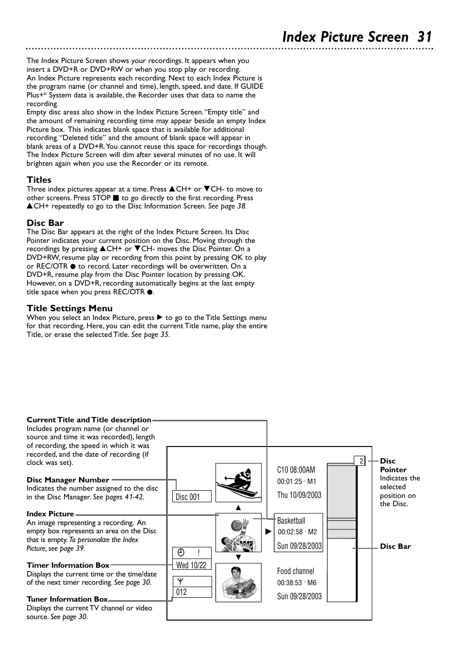 Index picture screen 31 | Philips DVDR80/99 User Manual | Page 31 / 68