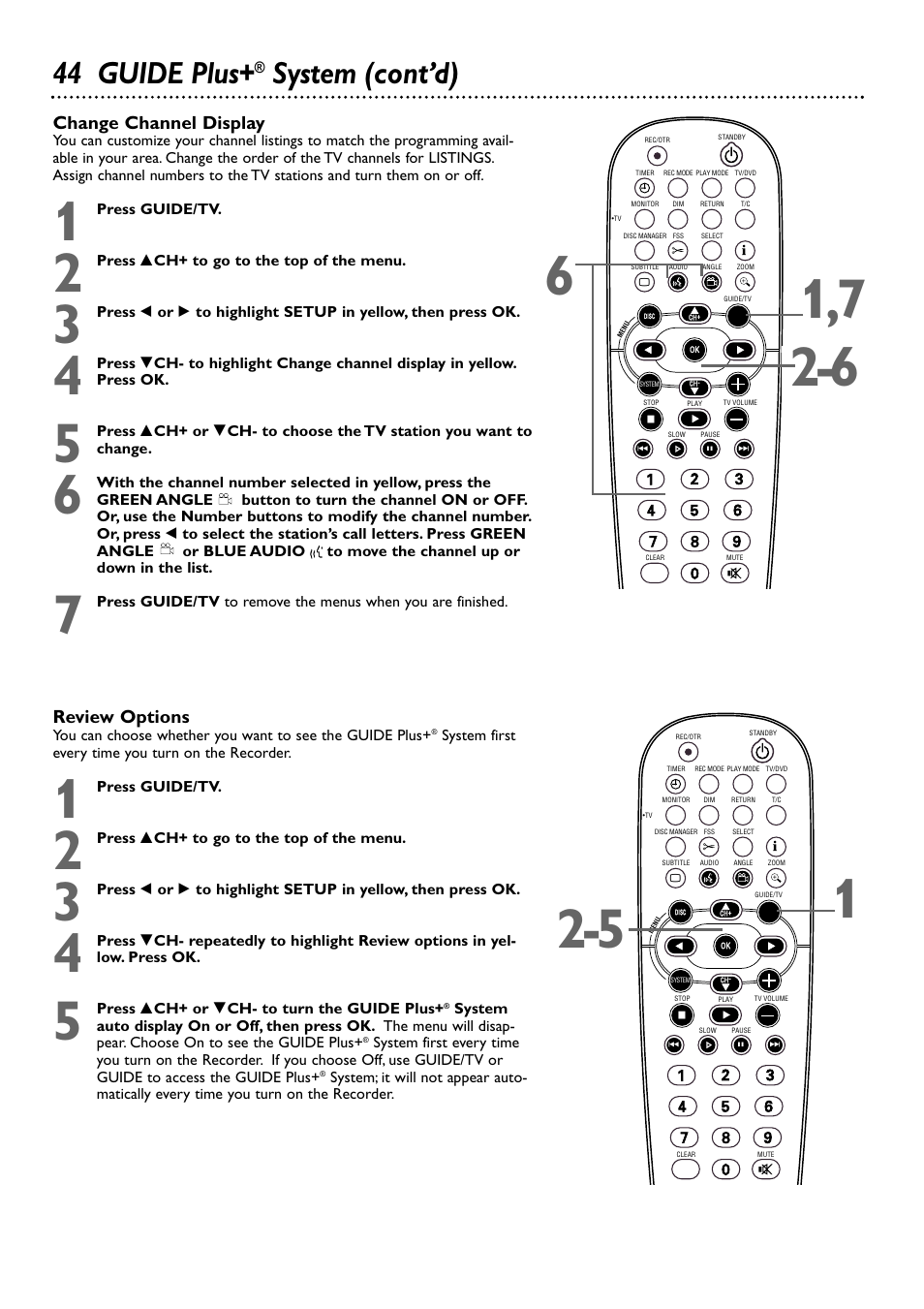 44 guide plus, System (cont’d) | Philips DVDR80/99 User Manual | Page 44 / 68