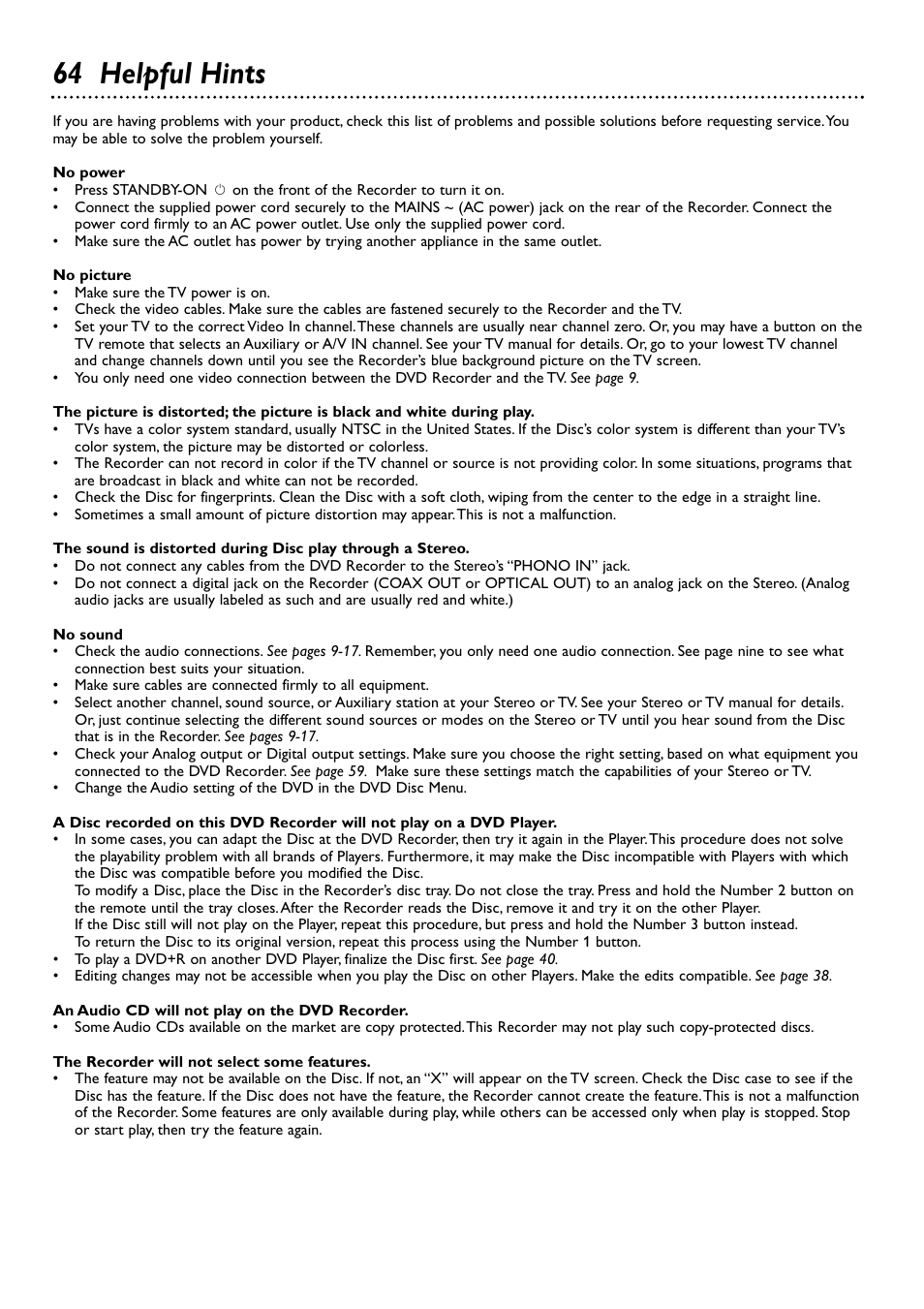 64 helpful hints | Philips DVDR80/99 User Manual | Page 64 / 68