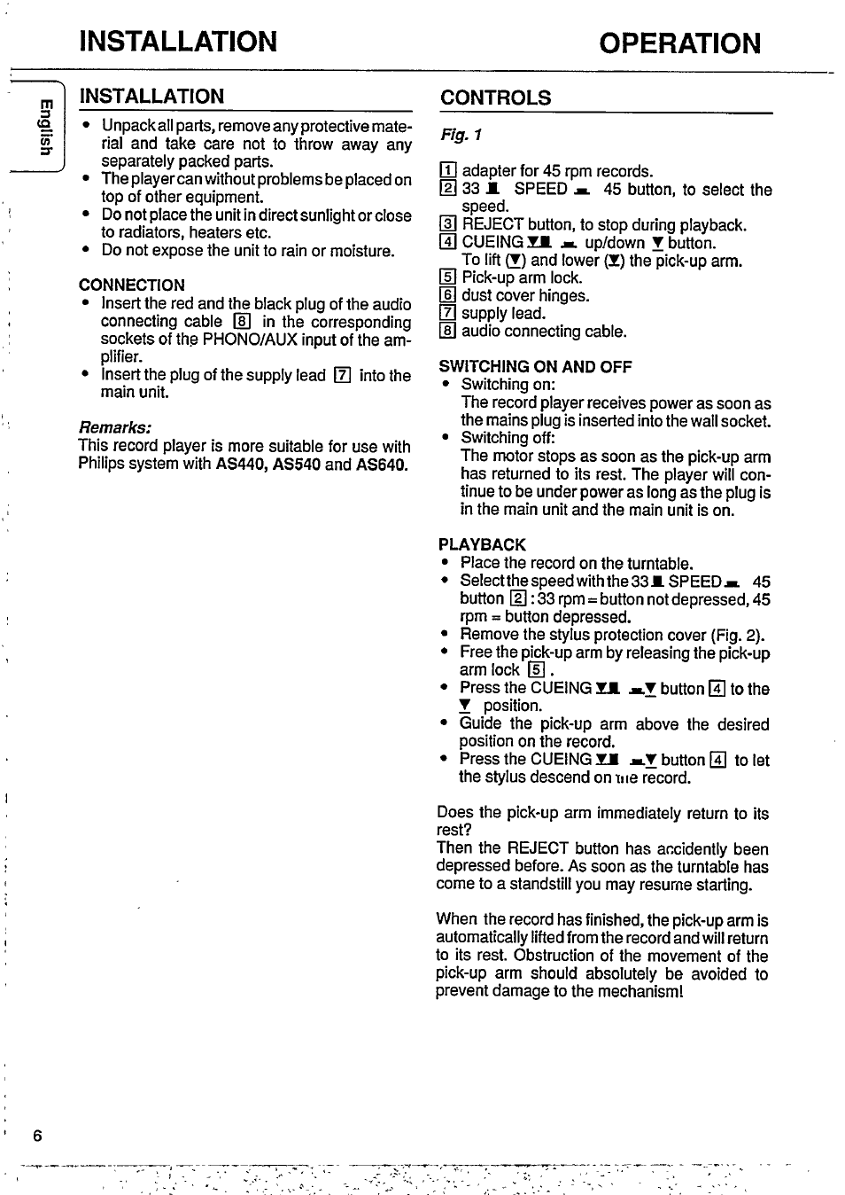 Installation operation | Philips AK 540 User Manual | Page 6 / 10