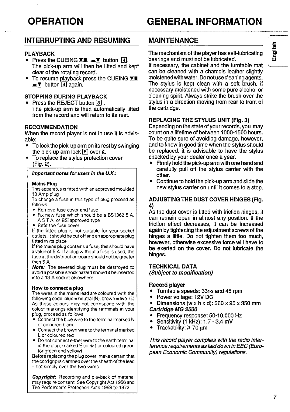 Operation general information | Philips AK 540 User Manual | Page 7 / 10