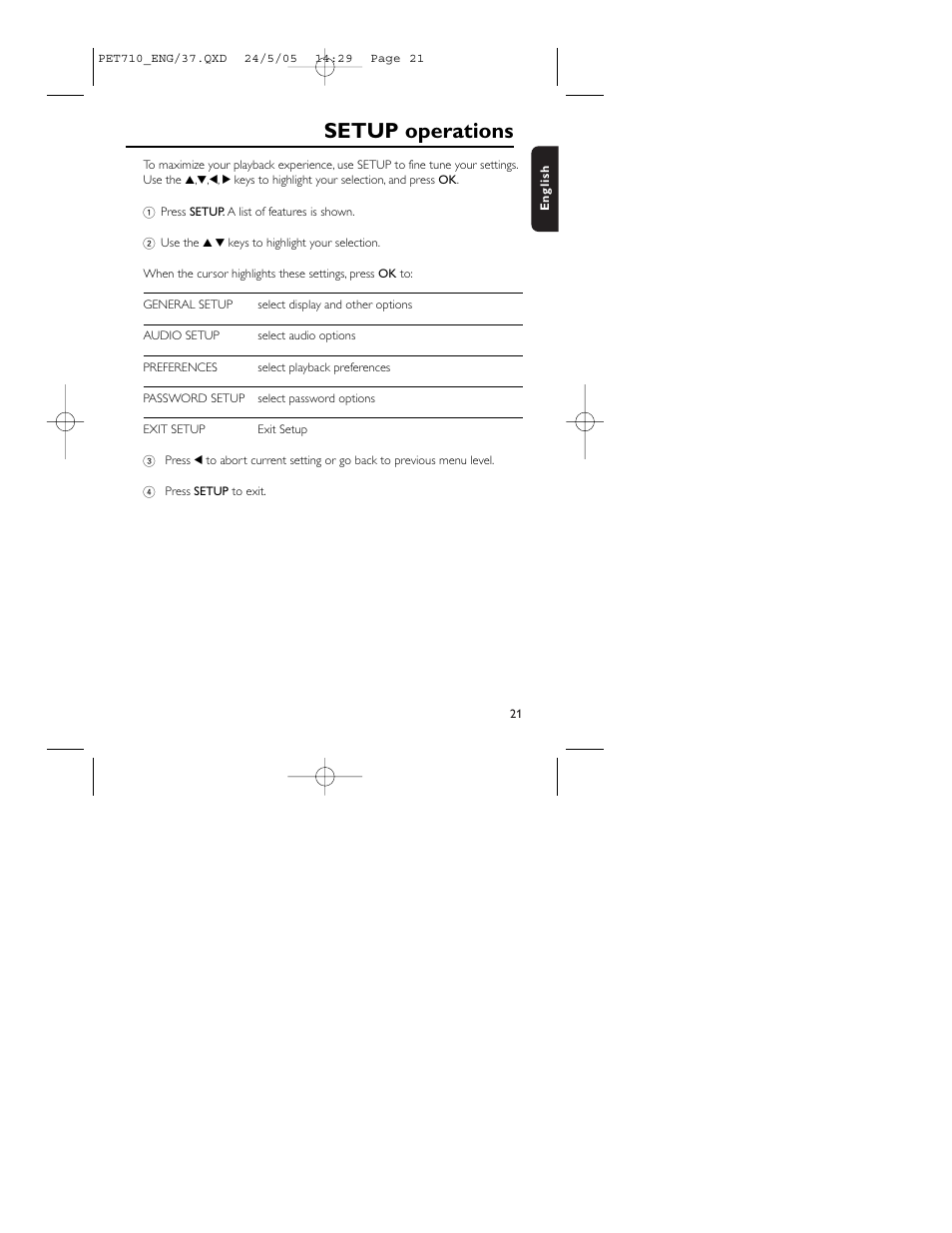 Setup operations | Philips HKGAC450 User Manual | Page 25 / 31