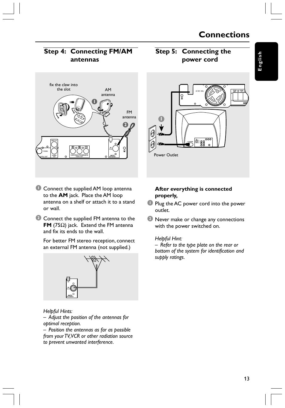 Connections | Philips HTS3400 User Manual | Page 13 / 40