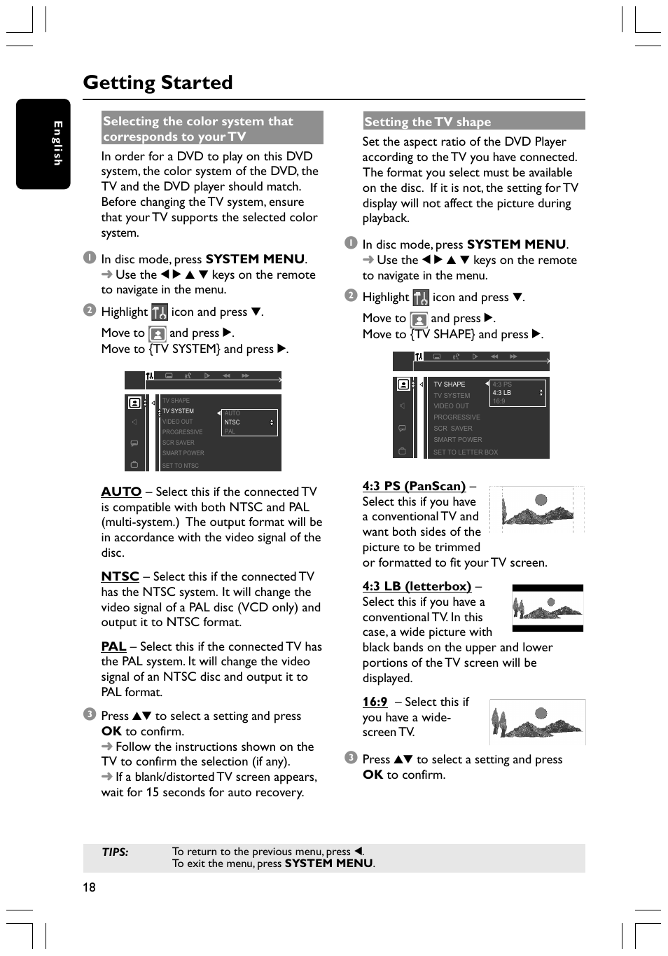 Getting started | Philips HTS3400 User Manual | Page 18 / 40