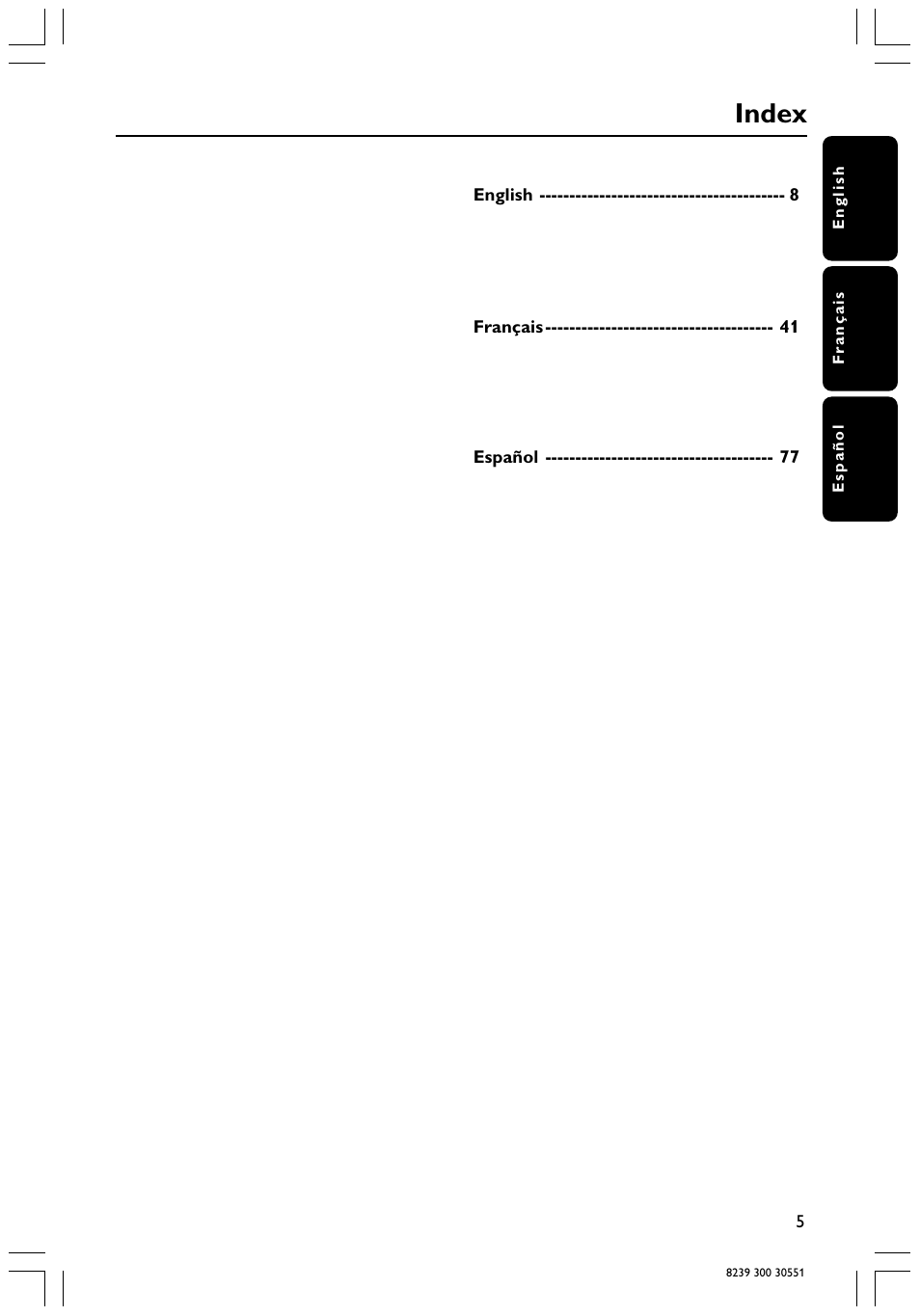 Index | Philips HTS3400 User Manual | Page 5 / 40