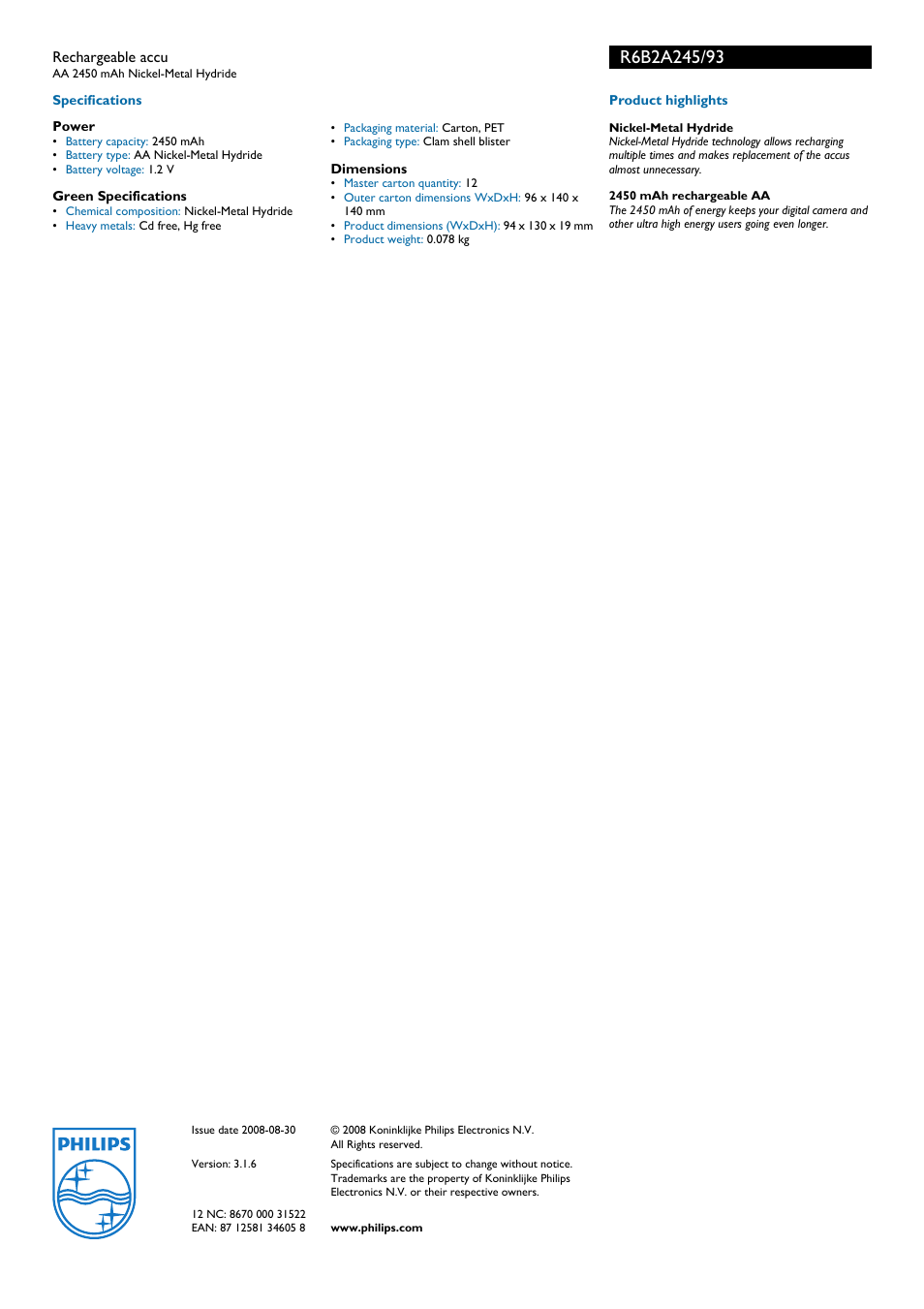 Philips R6B2A245 User Manual | Page 2 / 2