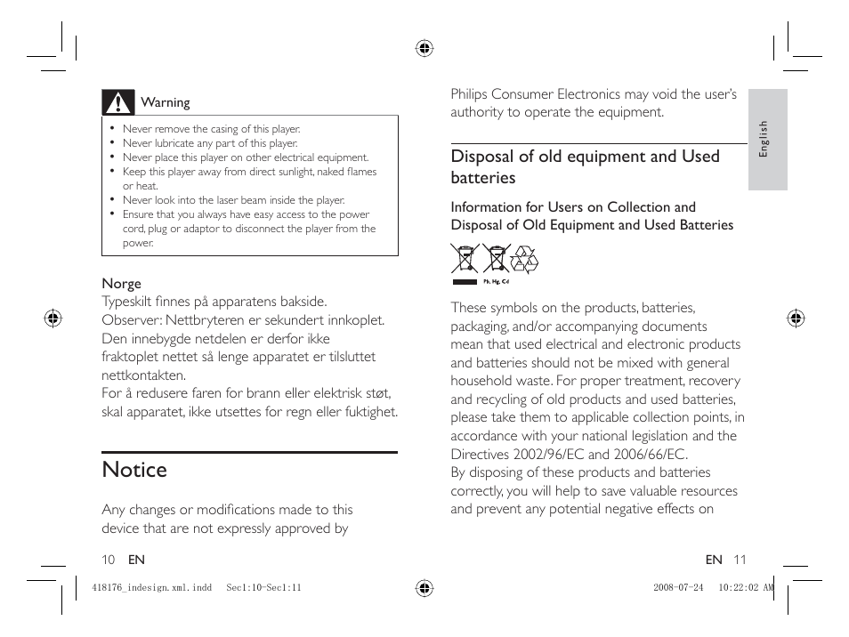 Notice | Philips PET101/12 User Manual | Page 7 / 25