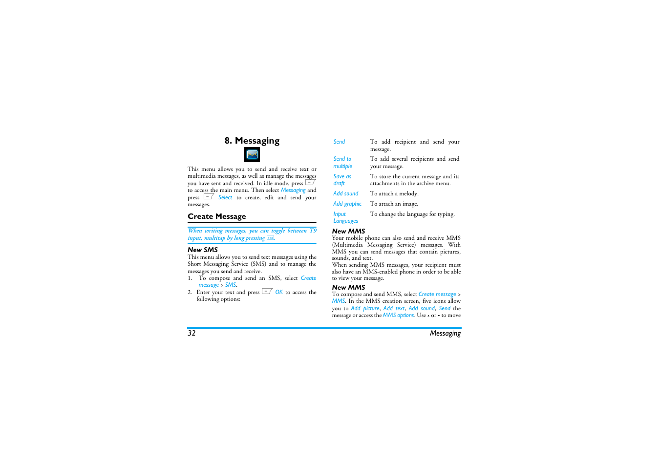 Messaging, Create message | Philips Cell Phone User Manual | Page 33 / 72