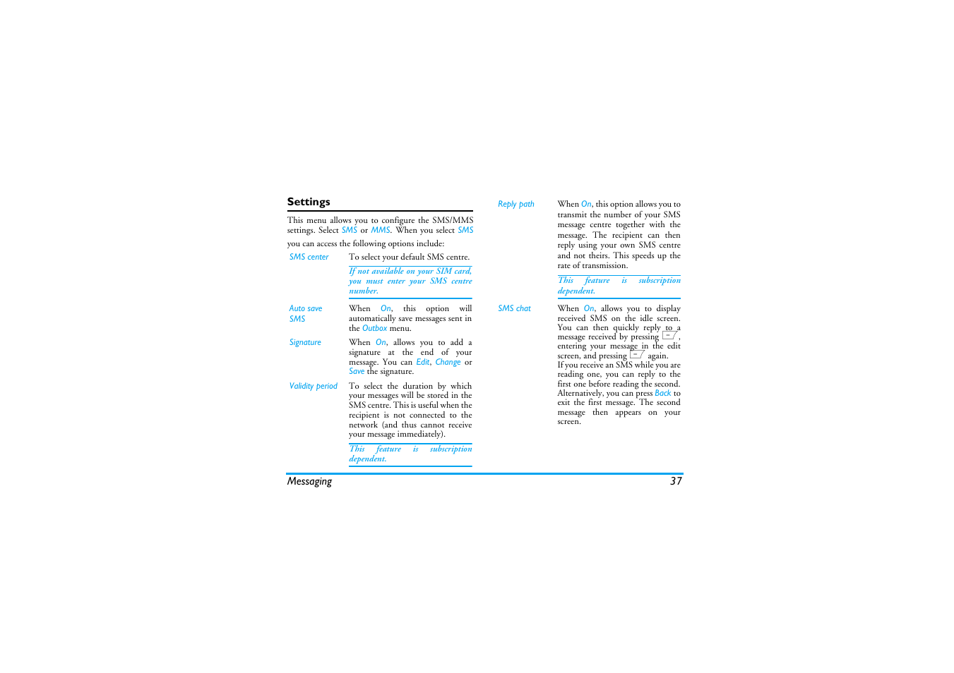 Settings | Philips Cell Phone User Manual | Page 38 / 72