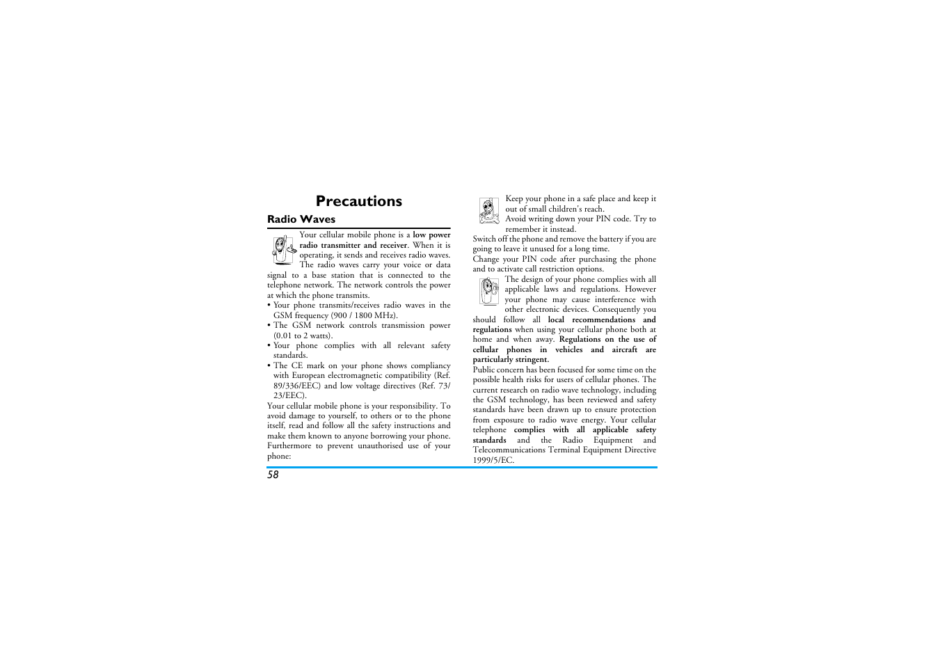 Precautions | Philips Cell Phone User Manual | Page 59 / 72