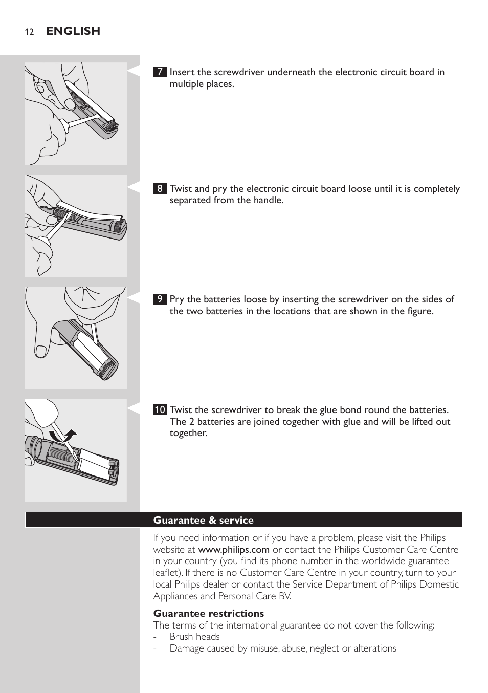 Guarantee restrictions, Guarantee & service | Philips E5000 User Manual | Page 12 / 84