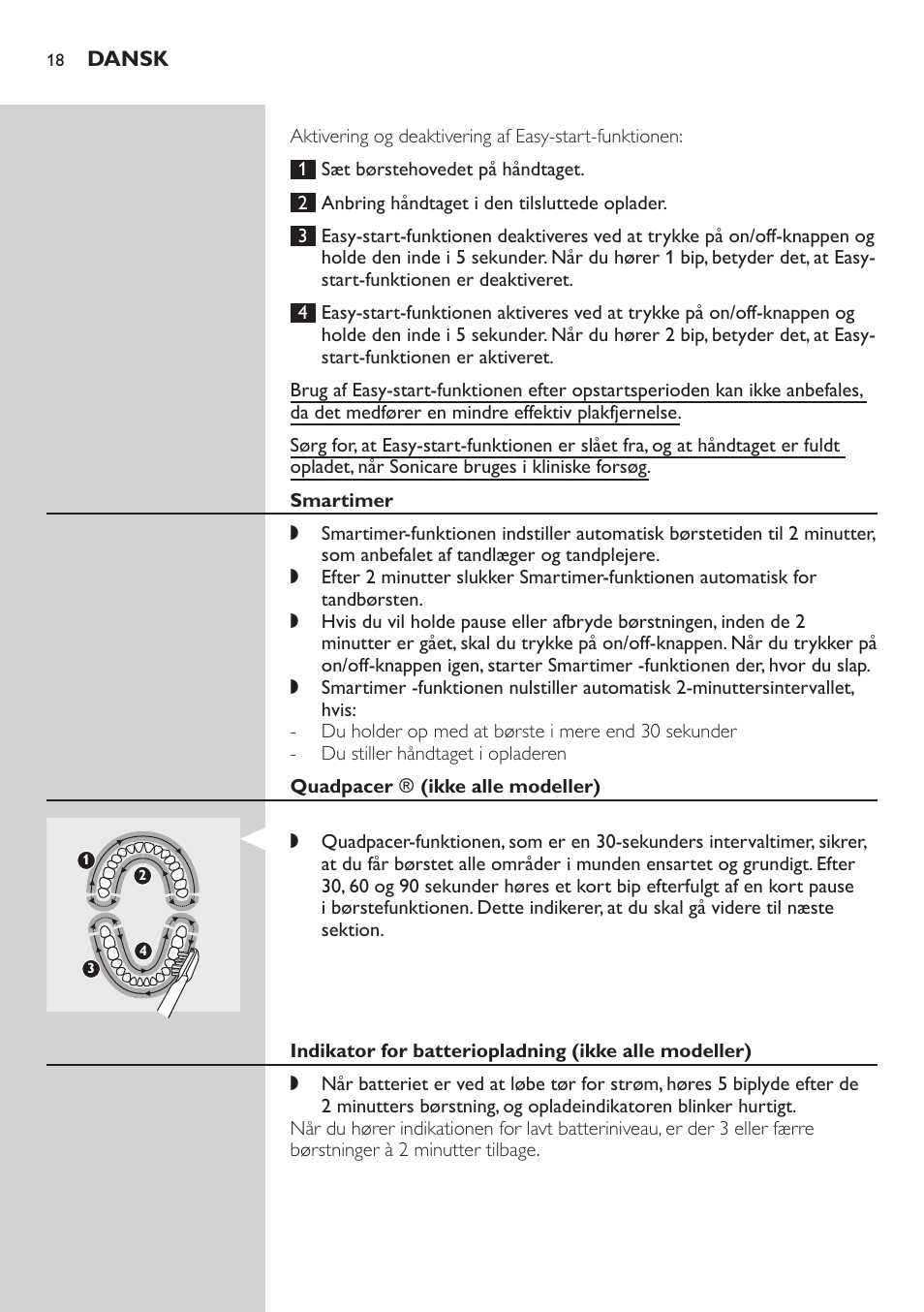 Smartimer, Quadpacer ﻿\﻿ (ikke alle modeller) | Philips E5000 User Manual | Page 18 / 84