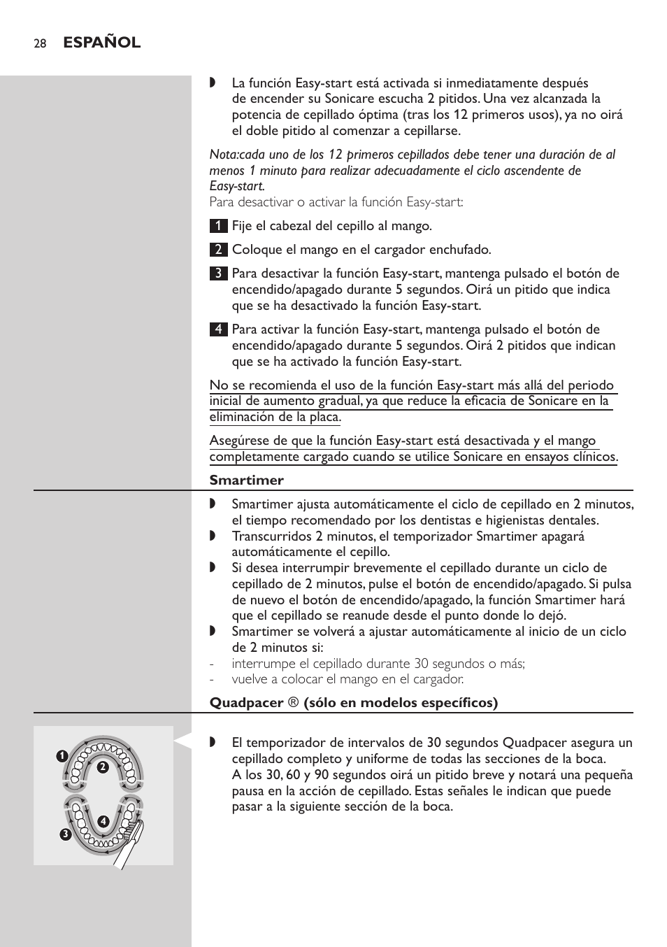 Smartimer, Quadpacer ﻿\﻿ (sólo en modelos específicos) | Philips E5000 User Manual | Page 28 / 84