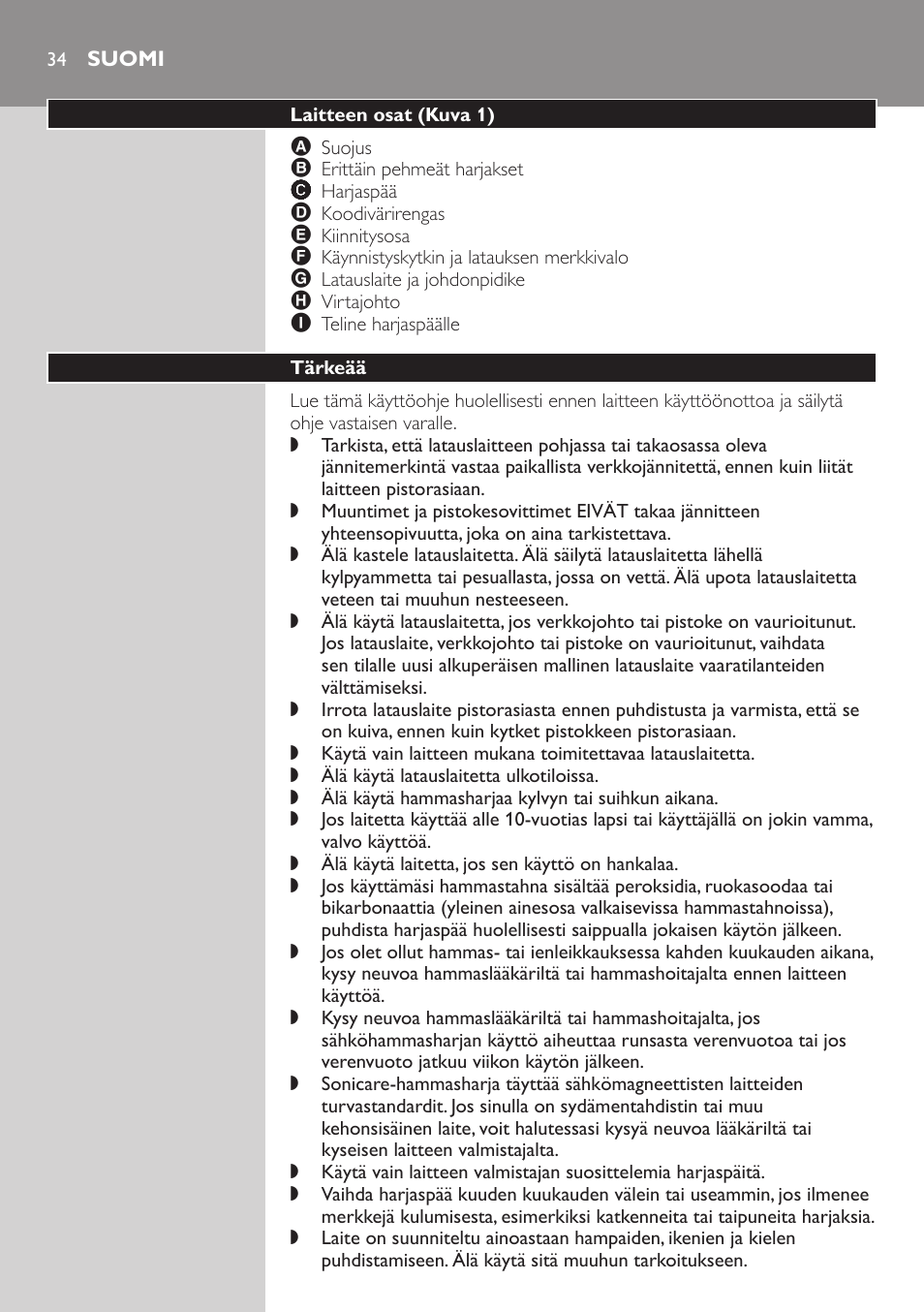 Suomi, Laitteen osat﻿ (kuva 1), Tärkeää | Philips E5000 User Manual | Page 34 / 84