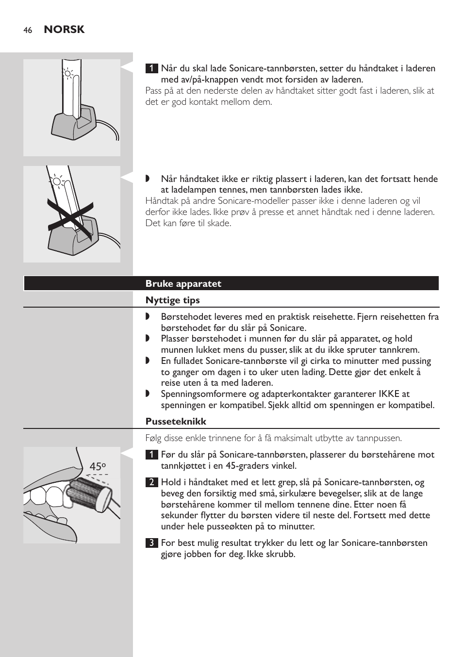 Bruke apparatet, Nyttige tips, Pusseteknikk | Philips E5000 User Manual | Page 46 / 84