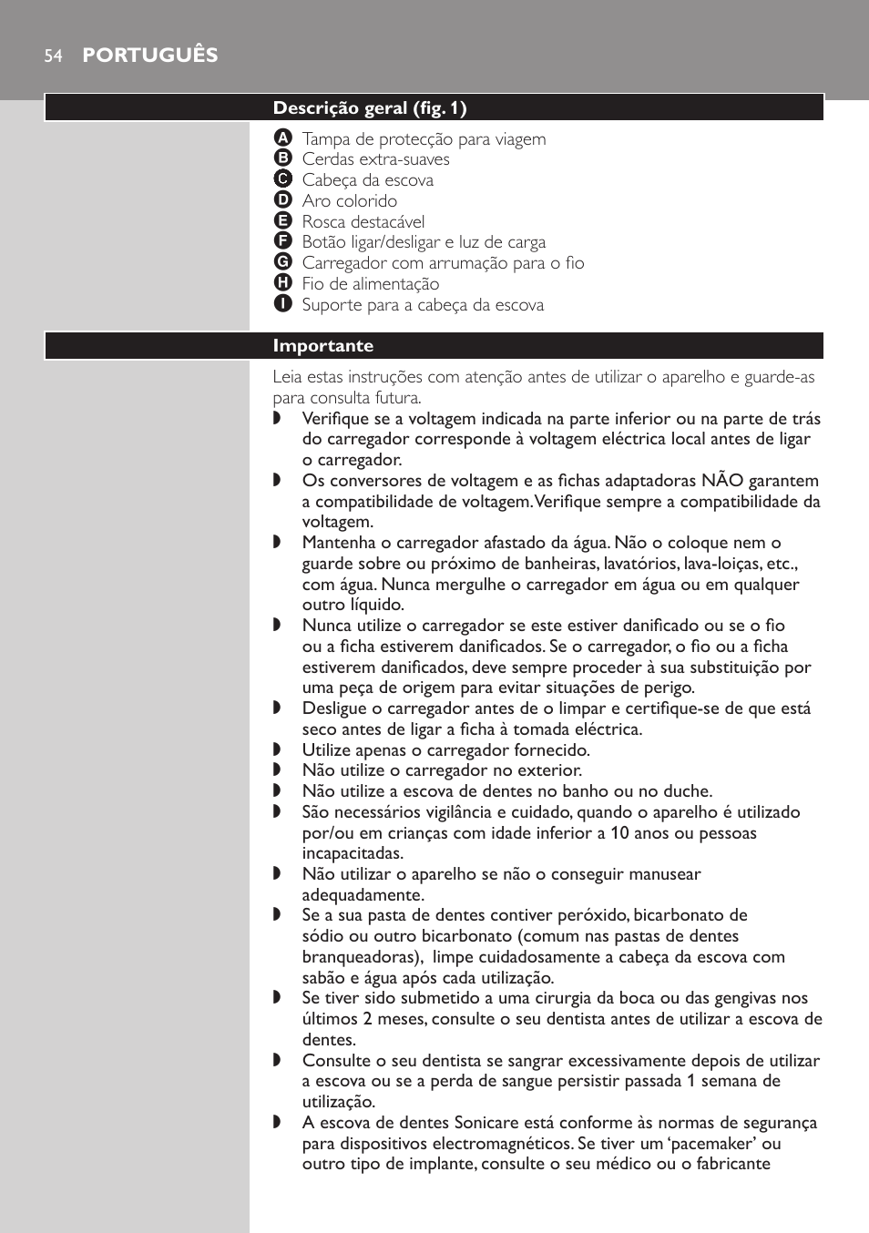 Português, Descrição geral﻿ (fig. 1), Importante | Philips E5000 User Manual | Page 54 / 84