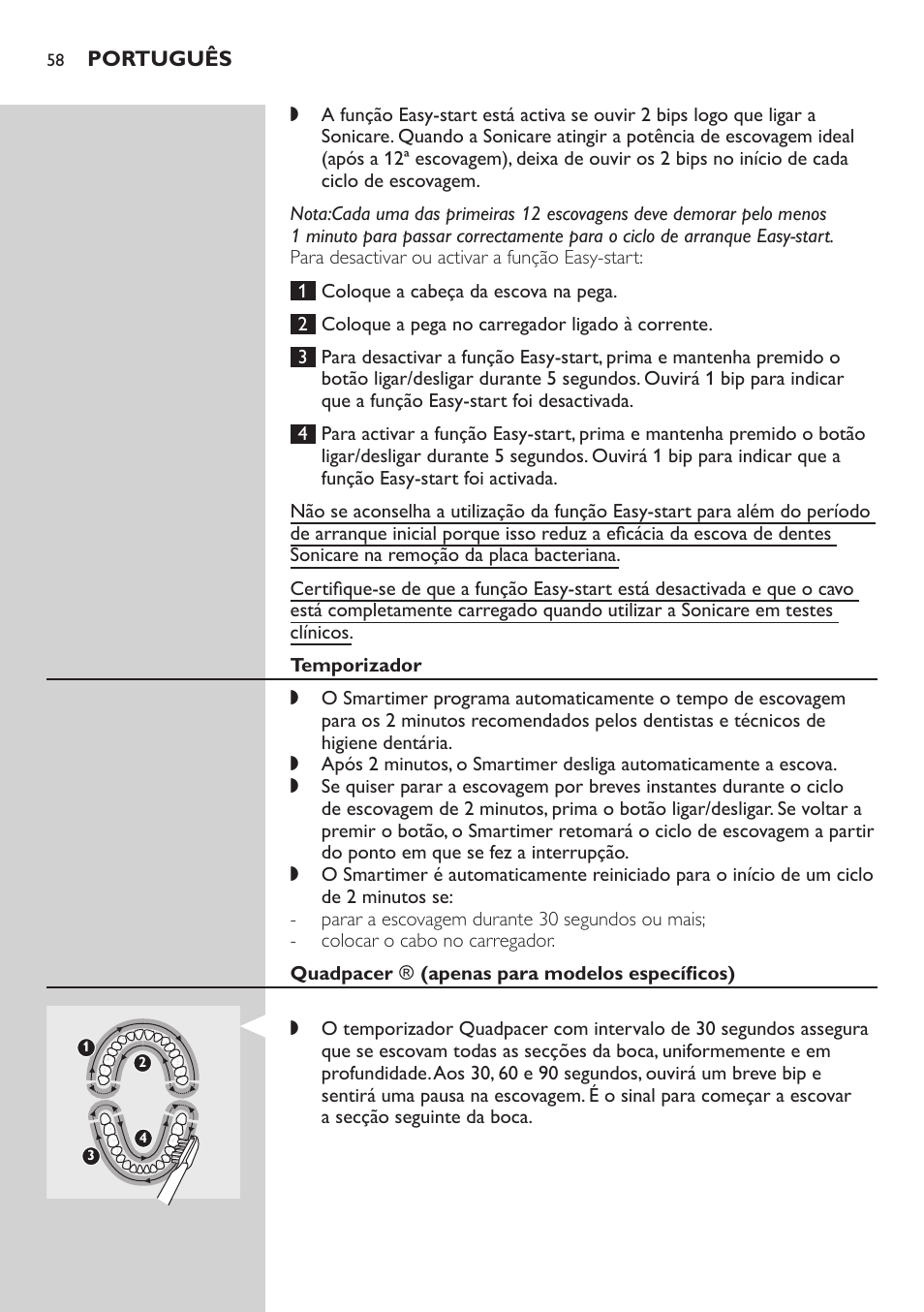 Temporizador, Quadpacer ﻿\﻿ (apenas para modelos específicos) | Philips E5000 User Manual | Page 58 / 84