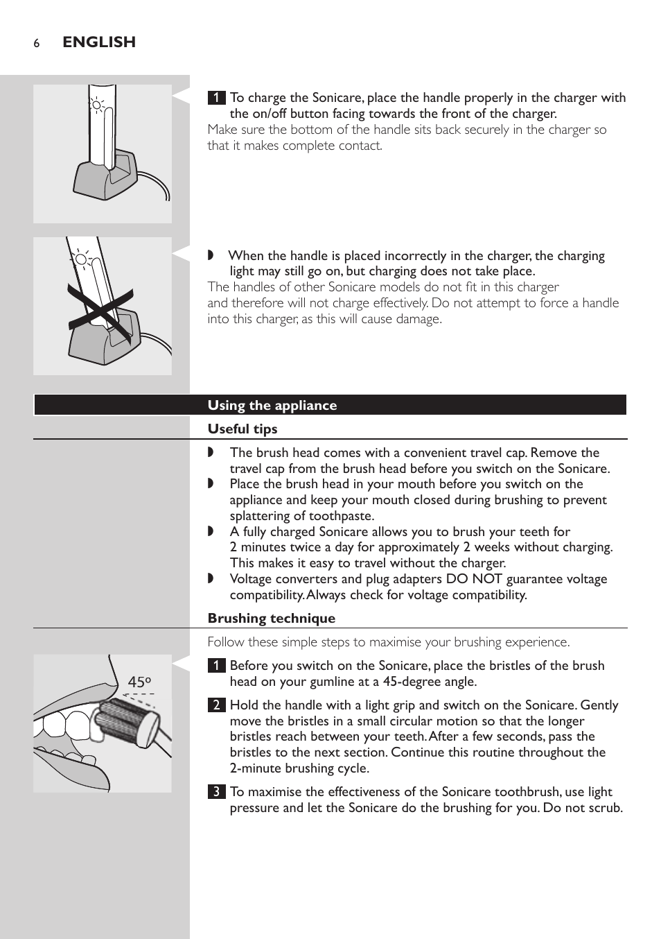 Using the appliance, Useful tips, Brushing technique | Philips E5000 User Manual | Page 6 / 84