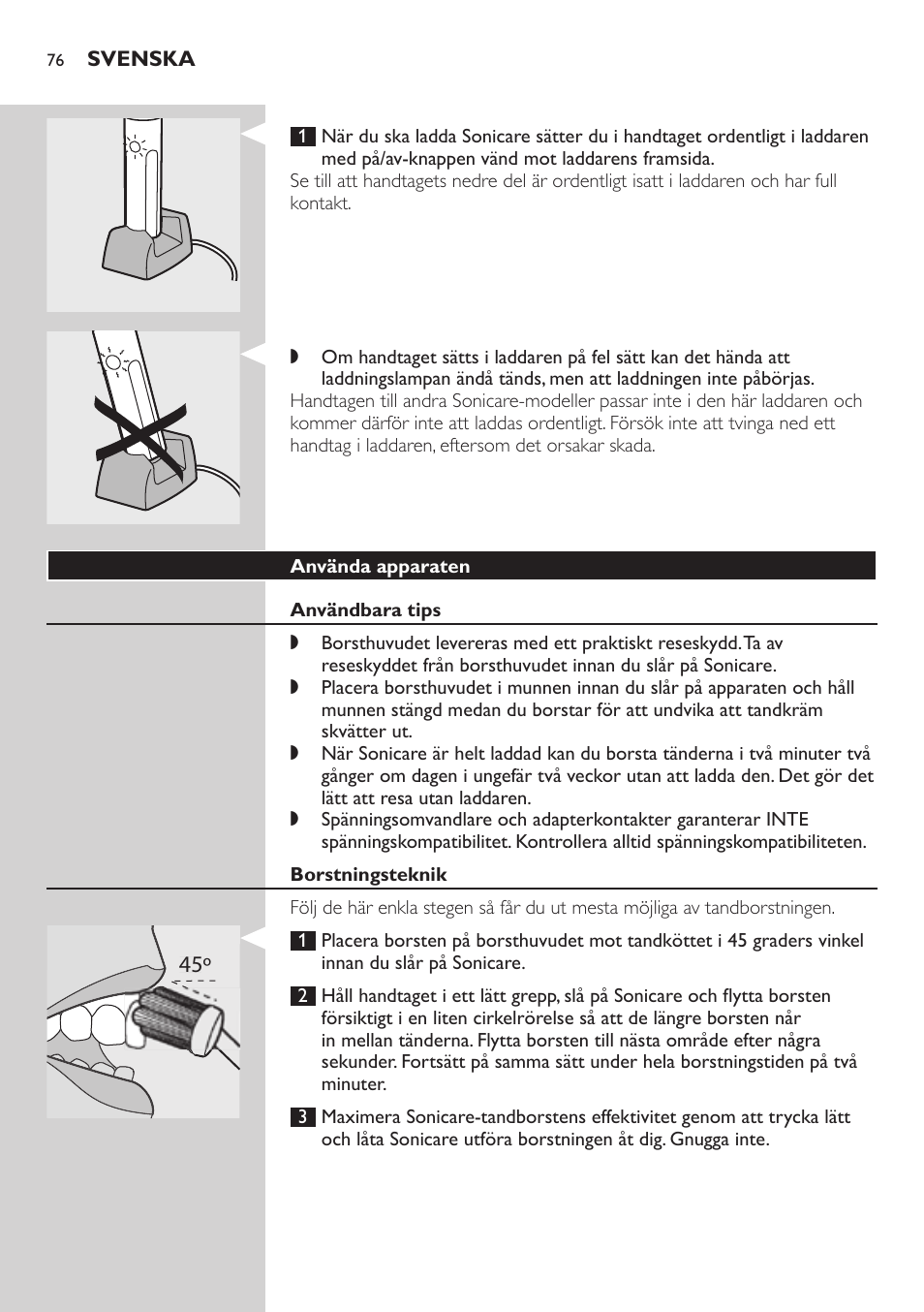 Använda apparaten, Användbara tips, Borstningsteknik | Philips E5000 User Manual | Page 76 / 84