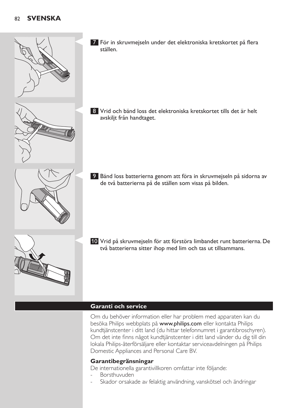 Garantibegränsningar, Garanti och service | Philips E5000 User Manual | Page 82 / 84