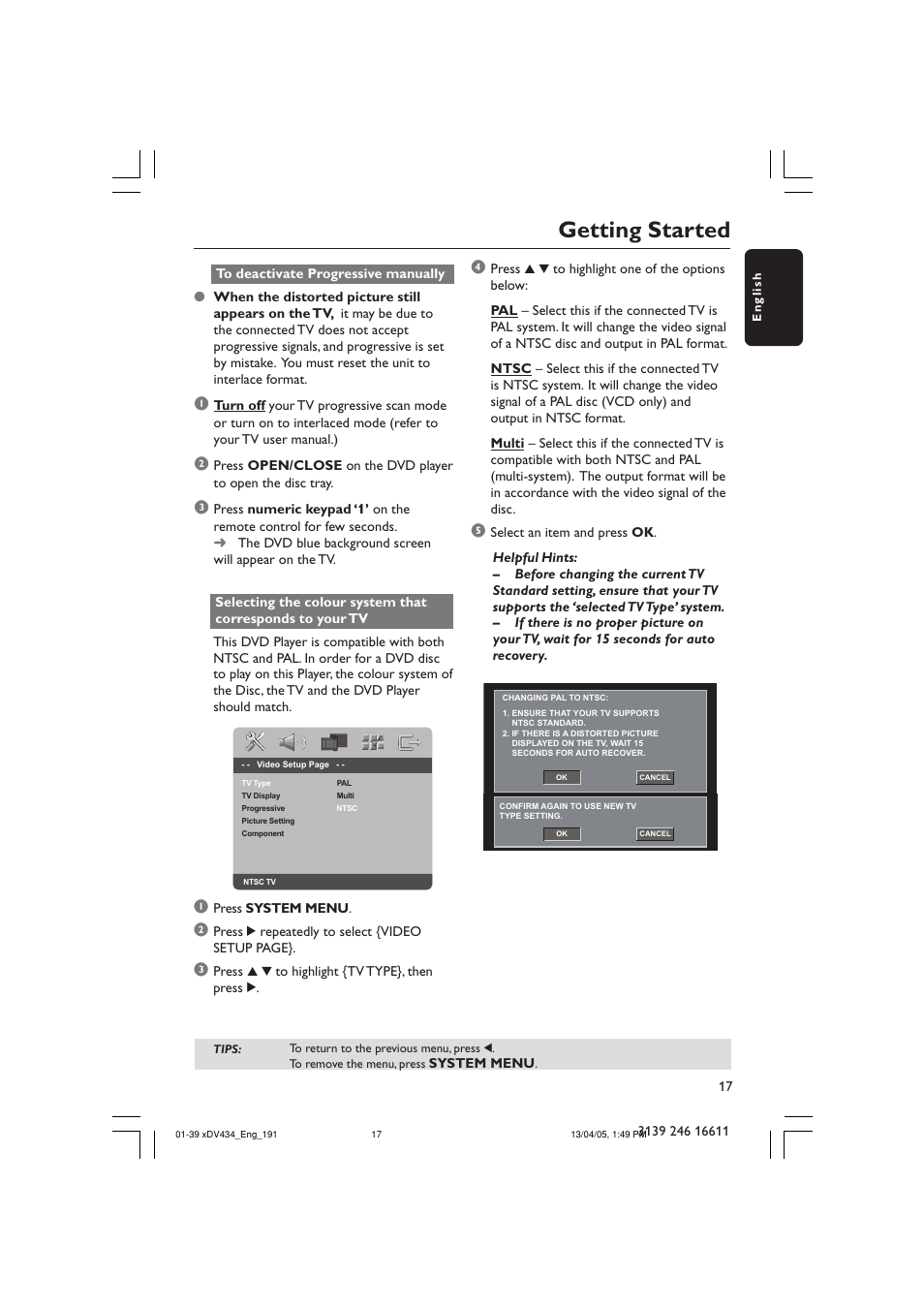 Getting started | Philips xDV434/19 User Manual | Page 17 / 39