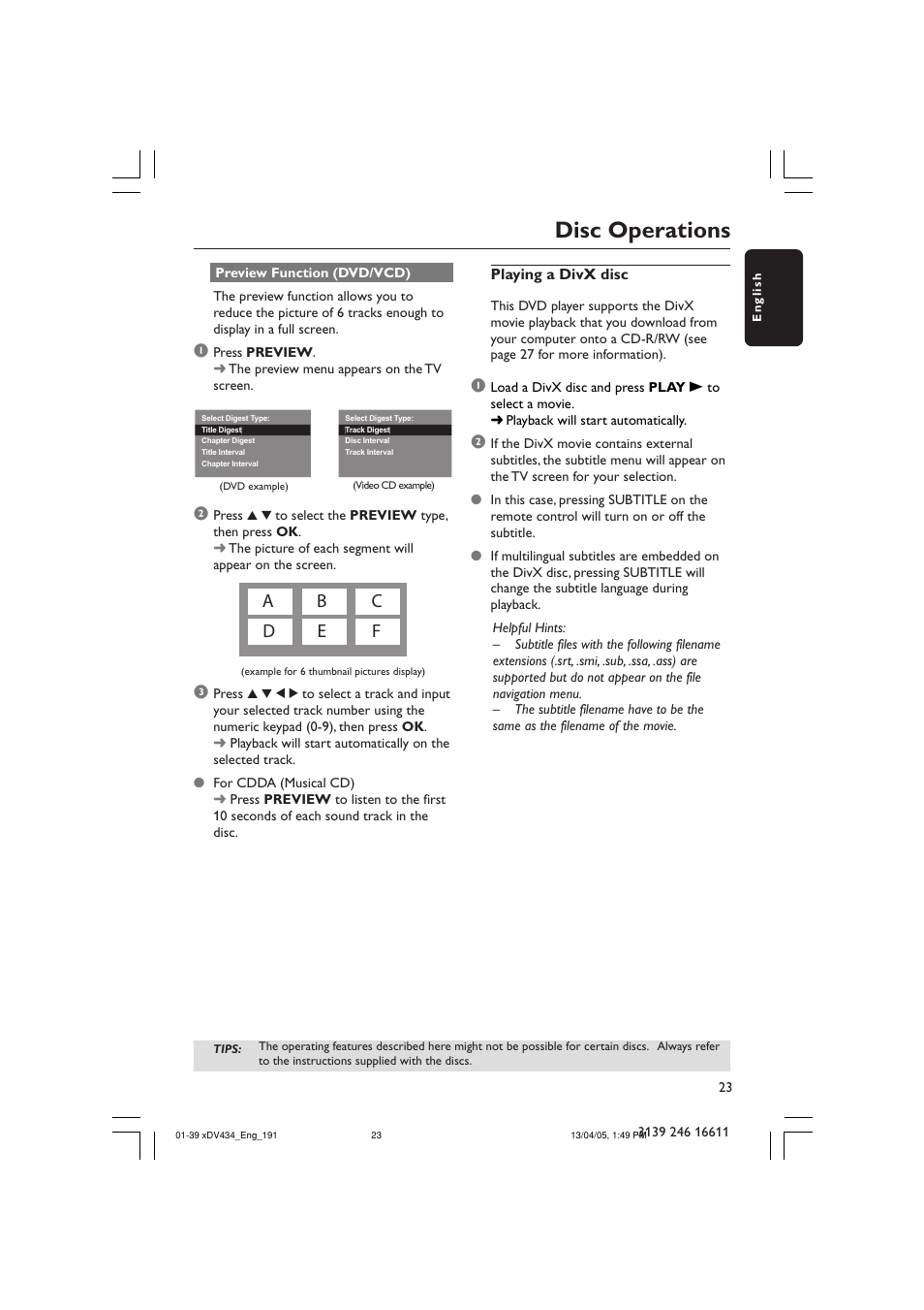 Disc operations | Philips xDV434/19 User Manual | Page 23 / 39