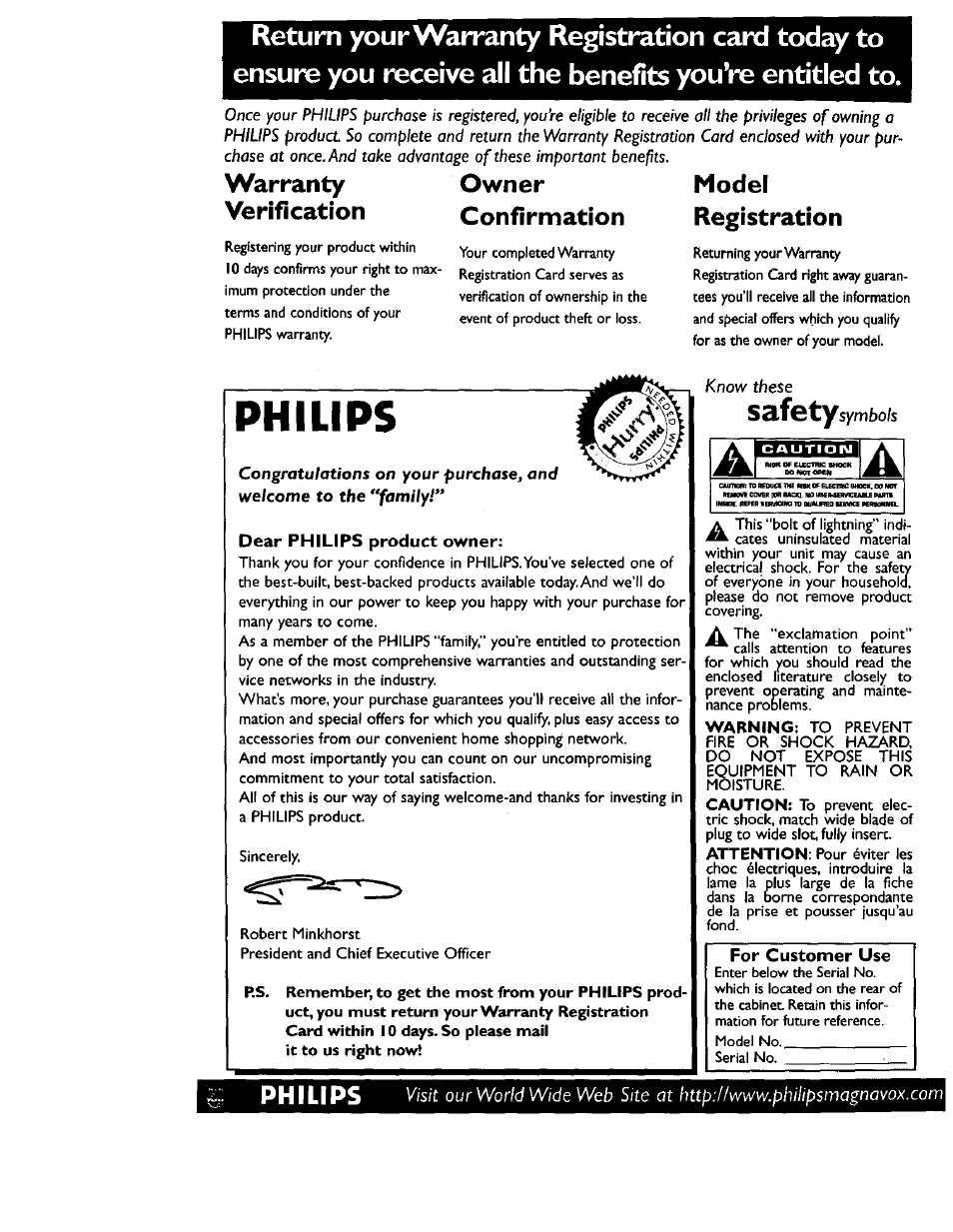Philips, Warranty verification, Owner confirmation | Model registration, Dear philips product owner, For customer use | Philips CCB 132AT User Manual | Page 2 / 59