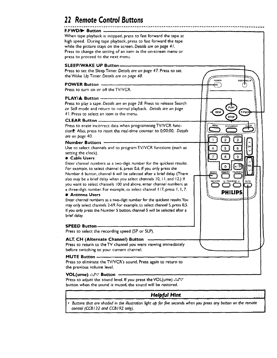 22 remote control buttons | Philips CCB 132AT User Manual | Page 22 / 59