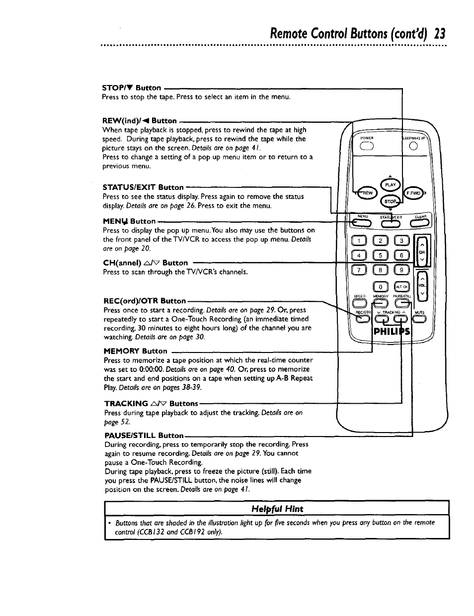Remote control buttons (contad) 23 | Philips CCB 132AT User Manual | Page 23 / 59