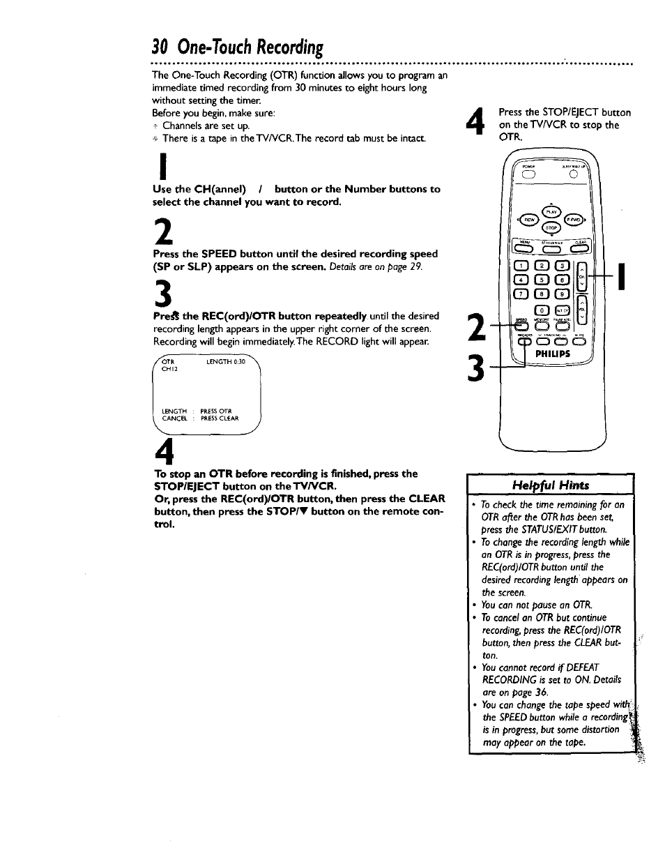 30 one-touch recording | Philips CCB 132AT User Manual | Page 30 / 59