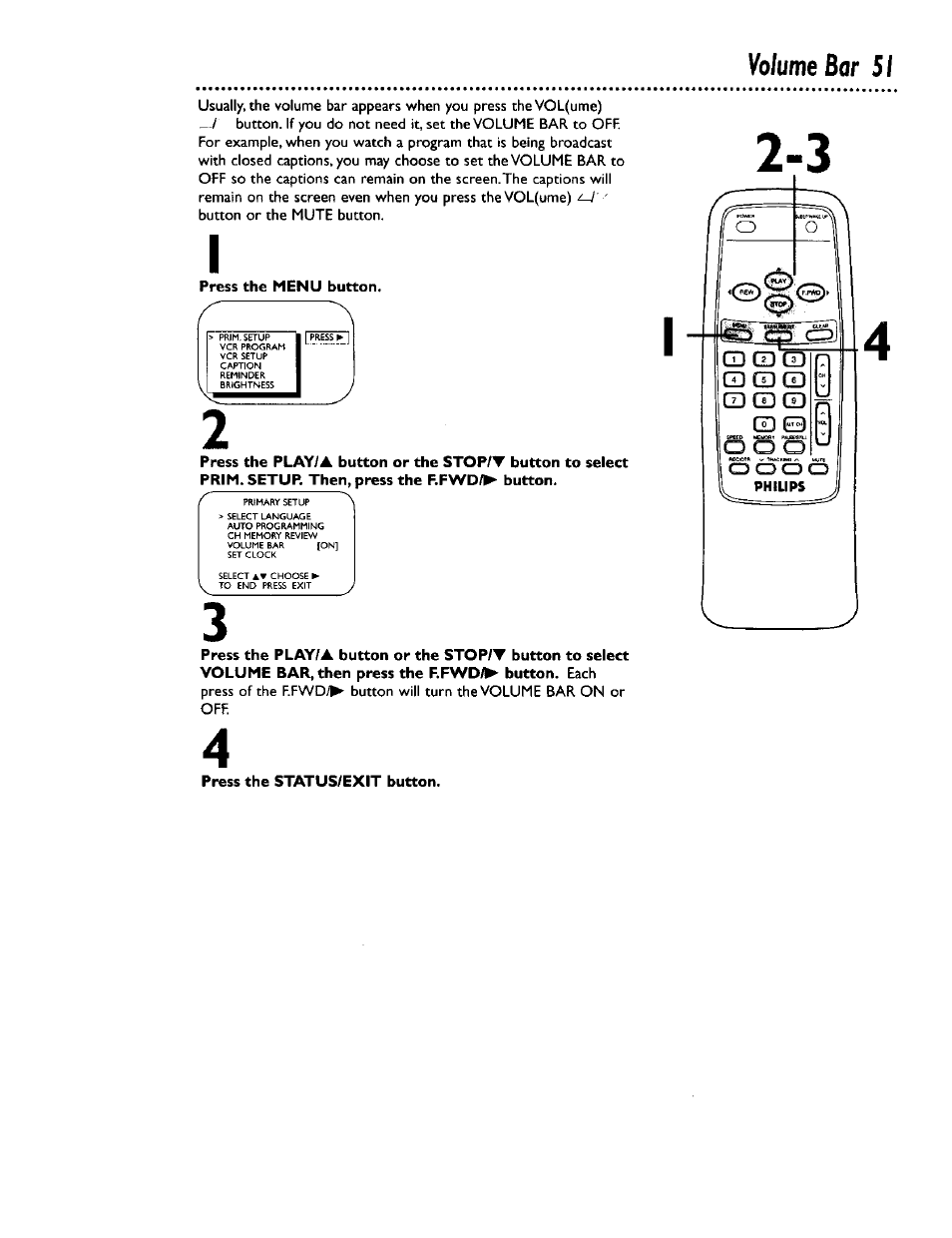 Press the menu button, Bar 51 | Philips CCB 132AT User Manual | Page 51 / 59