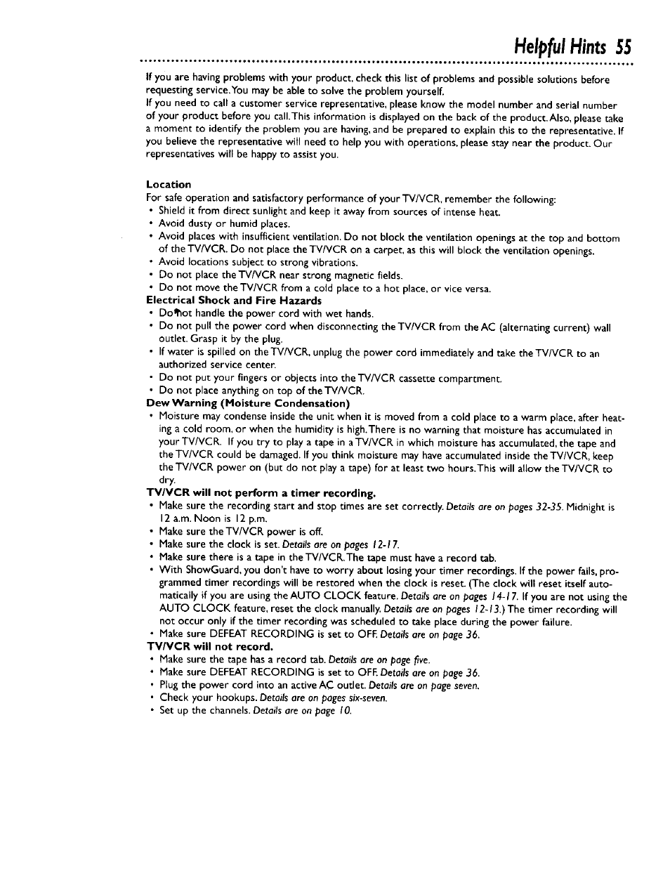 Location, Helpful hints 55 | Philips CCB 132AT User Manual | Page 55 / 59