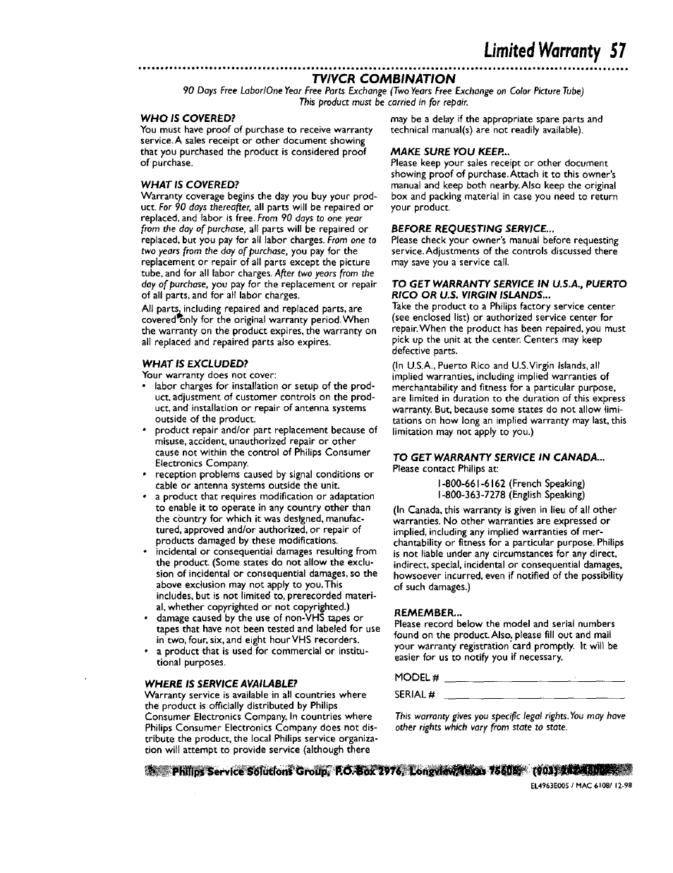 Limited warranty 57 | Philips CCB 132AT User Manual | Page 57 / 59