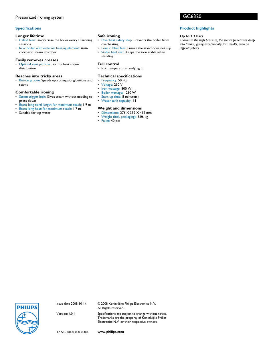 Gc6320 | Philips GC6320 User Manual | Page 2 / 2