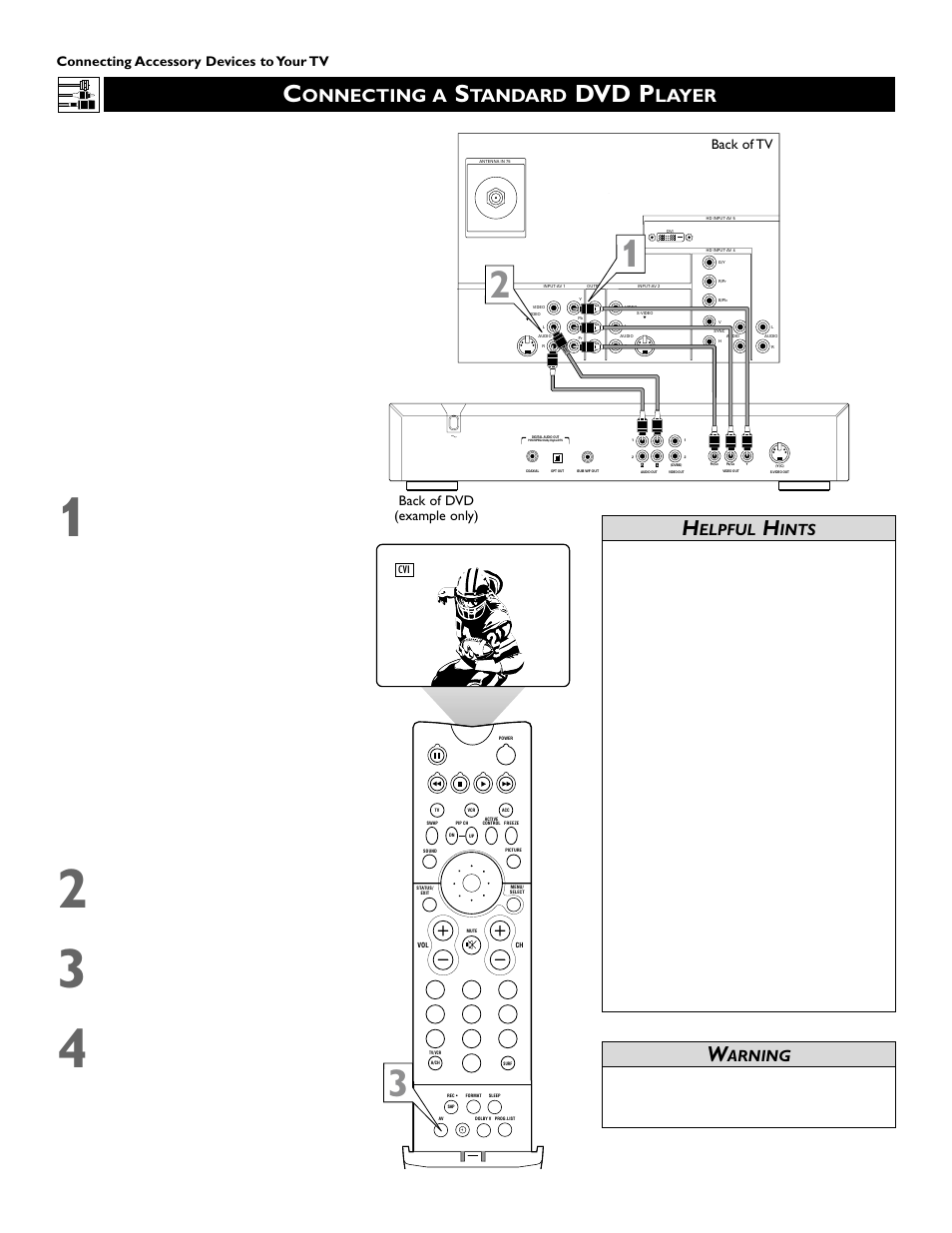 Dvd p, Onnecting a, Tandard | Layer, Elpful, Ints, Arning | Philips 51PW9363 User Manual | Page 12 / 65