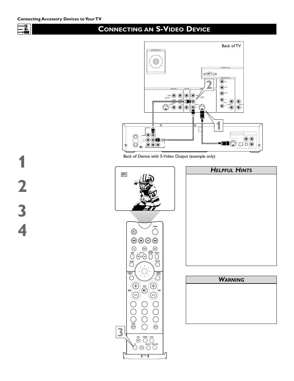 Onnecting an, Ideo, Evice | Elpful, Ints, Arning | Philips 51PW9363 User Manual | Page 14 / 65