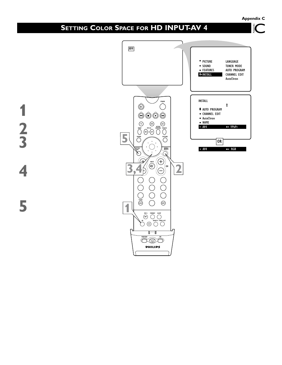 Hd input-av 4, Etting, Olor | Pace for | Philips 51PW9363 User Manual | Page 59 / 65