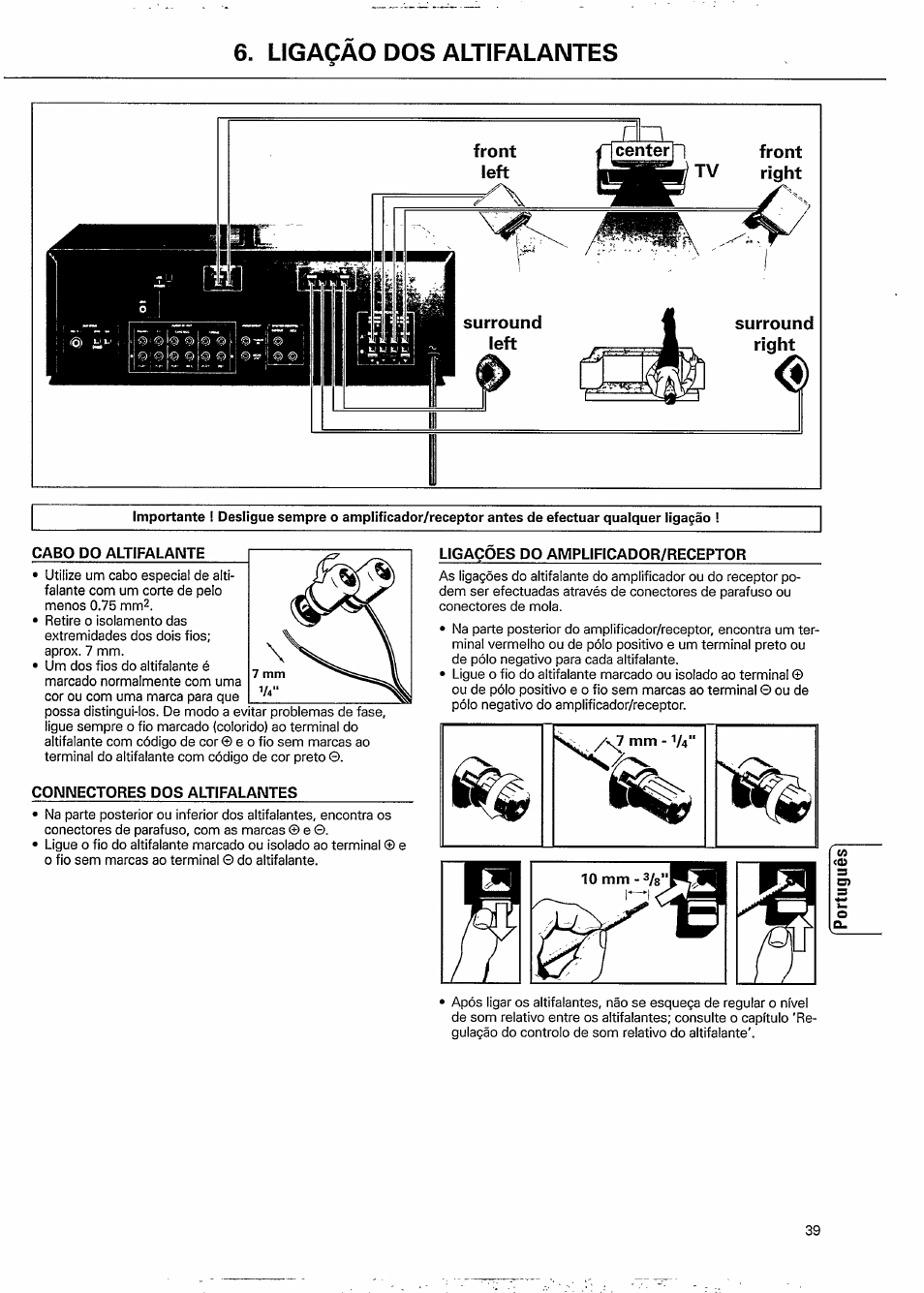 Ligaqào dos altifalantes, Center n front right | Philips FB 603 User Manual | Page 7 / 8