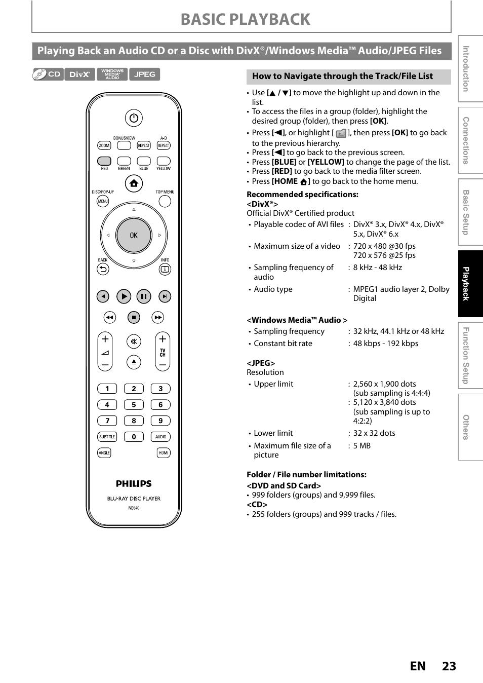 Basic playback | Philips BDP5010/F7 User Manual | Page 23 / 56