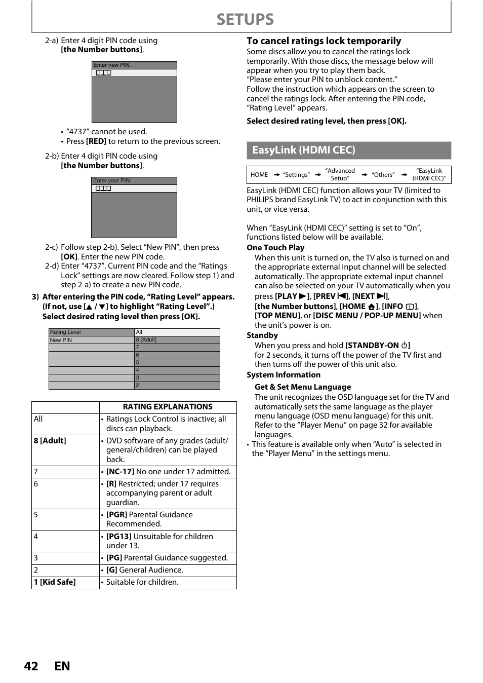 Easylink (hdmi cec), Step 2-a), Step 2-c) | To step 2-d), Setups | Philips BDP5010/F7 User Manual | Page 42 / 56