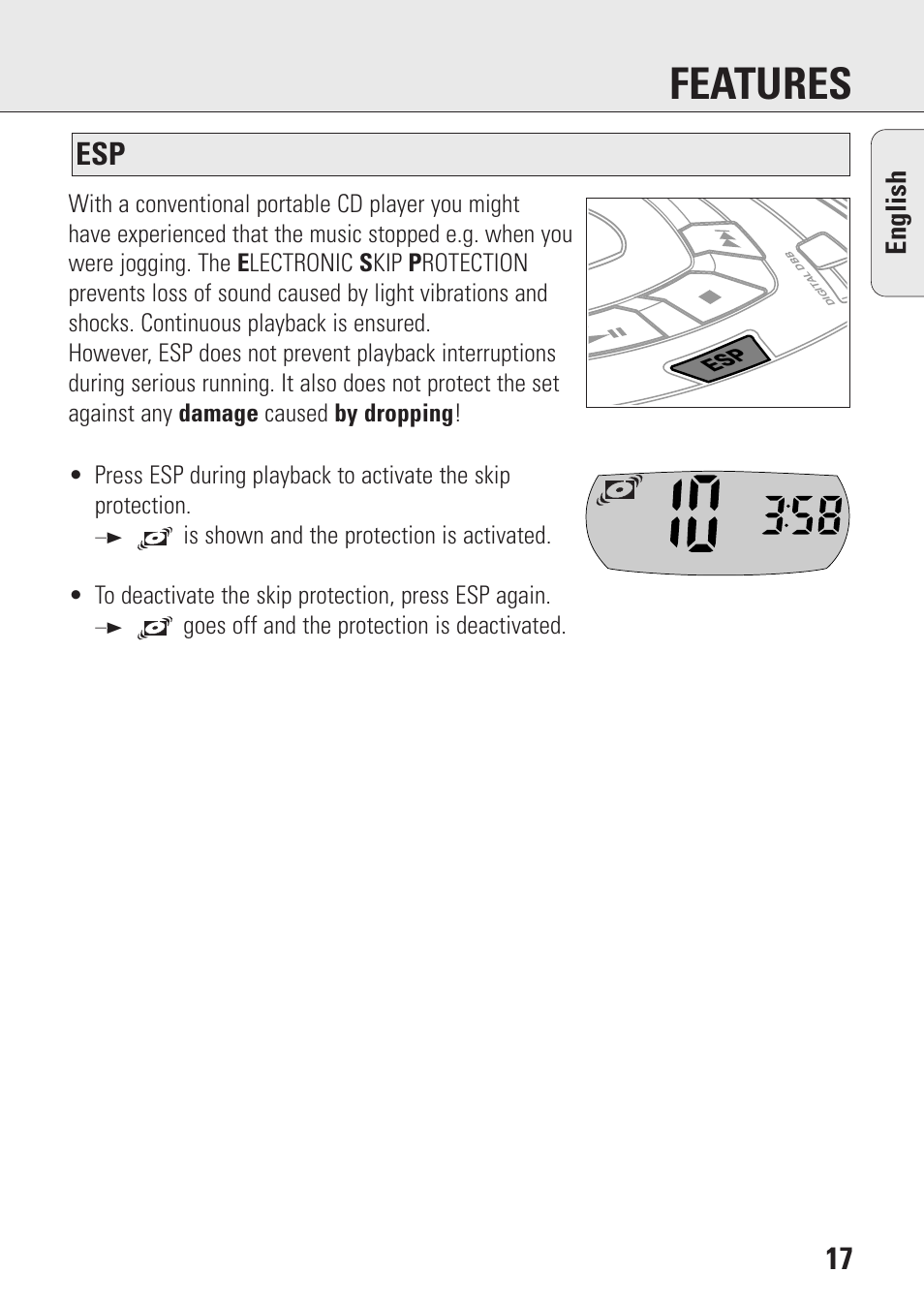 Features, English | Philips AZ9003/11 User Manual | Page 17 / 62