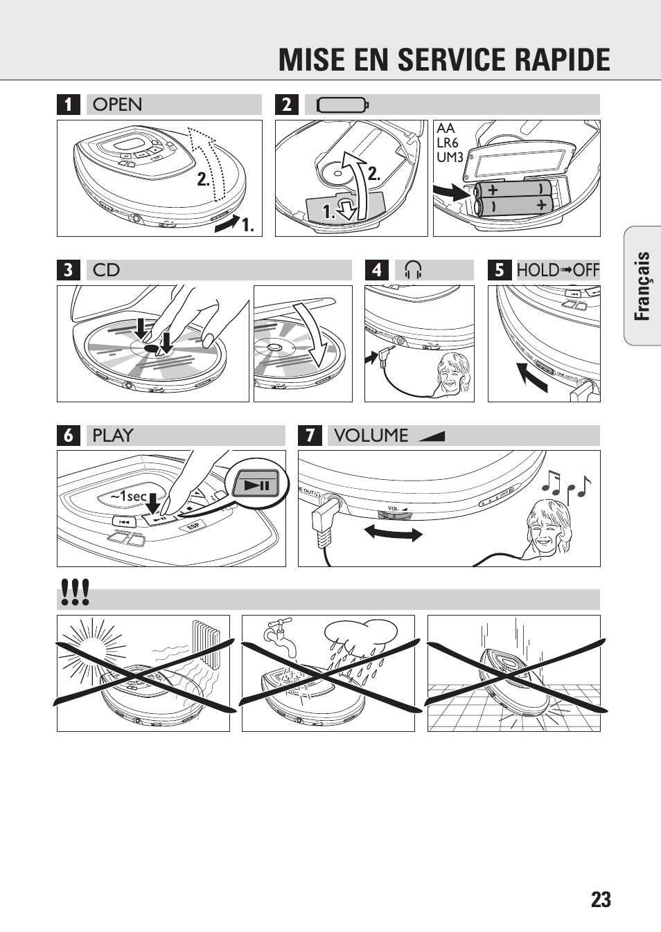 Mise en service rapide, Français, Aa lr6 um3 | Philips AZ9003/11 User Manual | Page 23 / 62