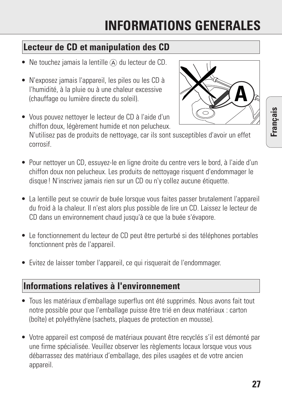 Informations generales | Philips AZ9003/11 User Manual | Page 27 / 62