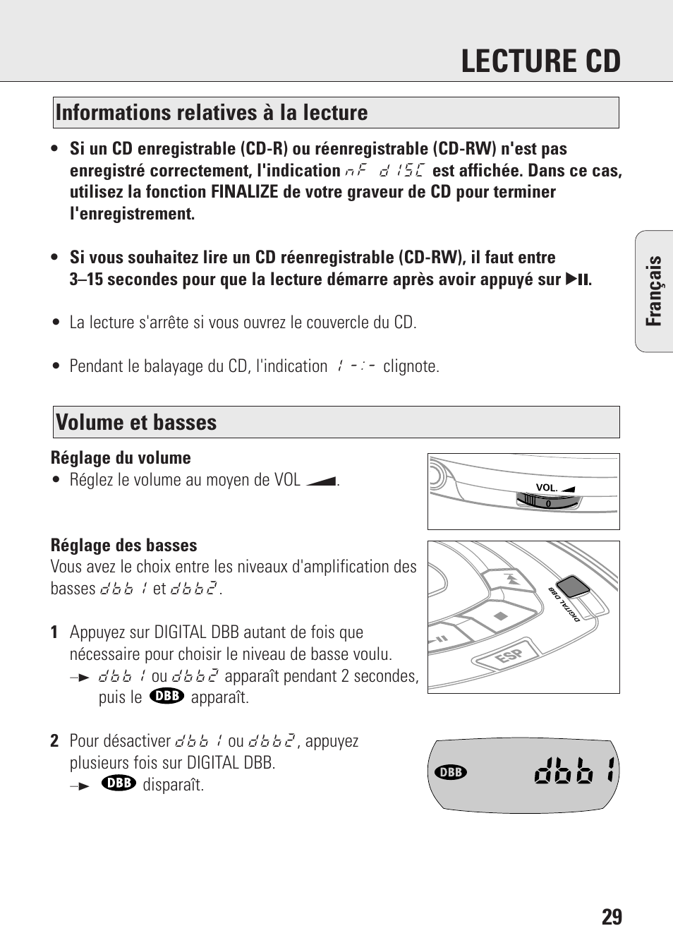 Lecture cd, Fran ç ais | Philips AZ9003/11 User Manual | Page 29 / 62