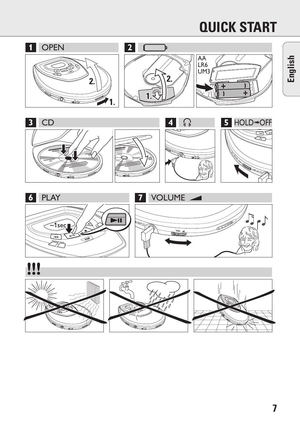 Quick start, English, Aa lr6 um3 | Philips AZ9003/11 User Manual | Page 7 / 62