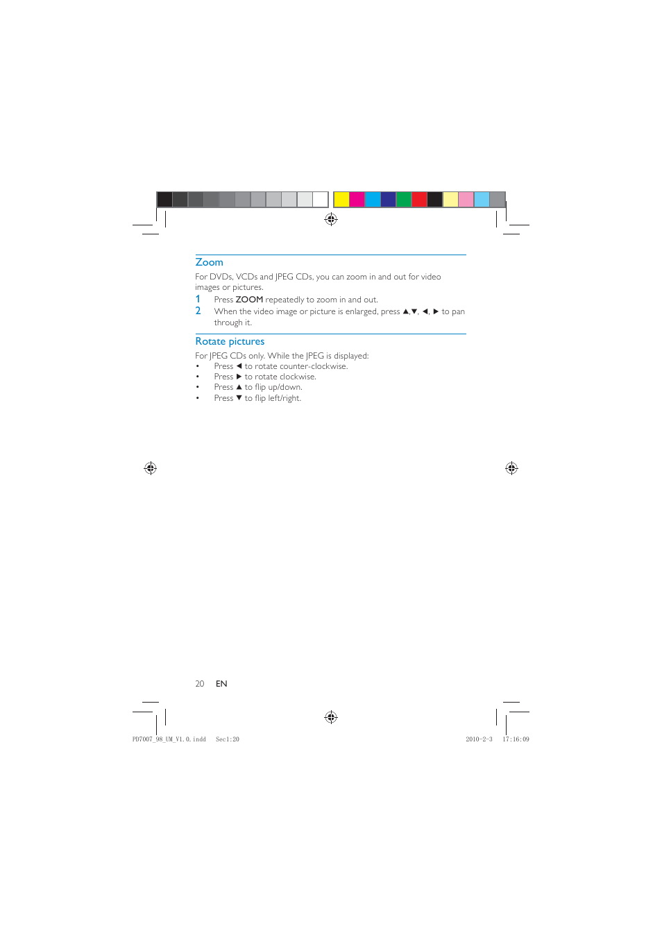 Zoom, Rotate pictures | Philips PD7007/55 User Manual | Page 19 / 26