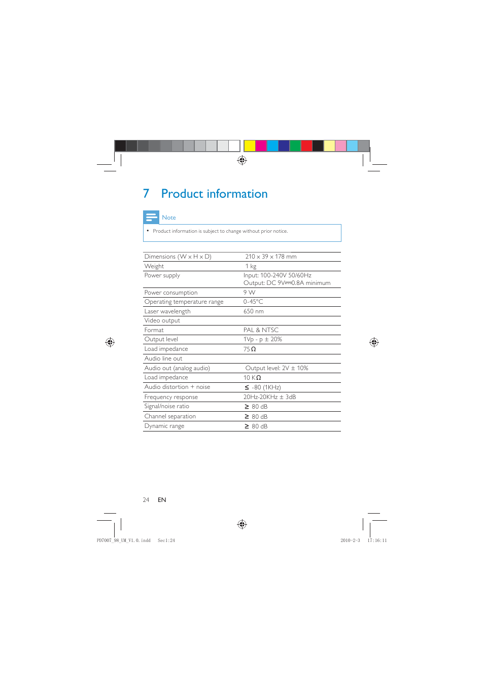 7 product information | Philips PD7007/55 User Manual | Page 23 / 26